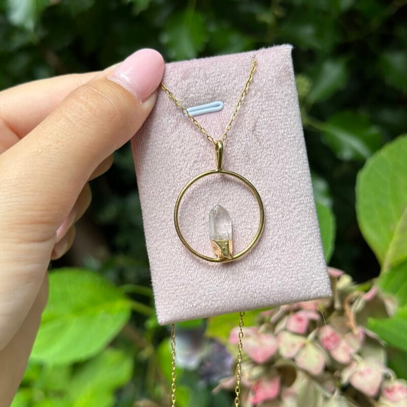 Lemurian Quartz Circle Necklace #2 -18k Gold Vermeil