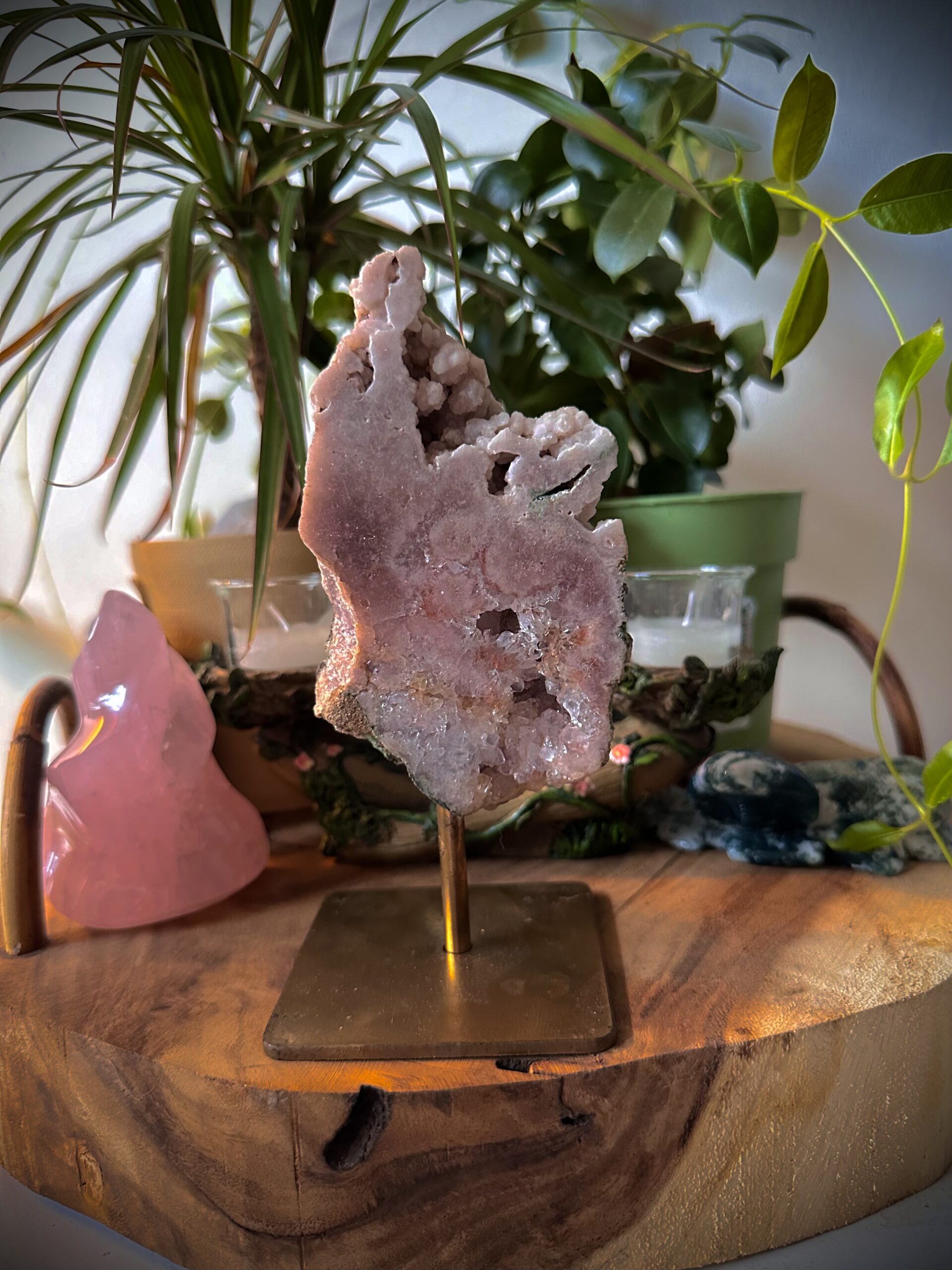 "Bubbly" Pink Amethyst on stand