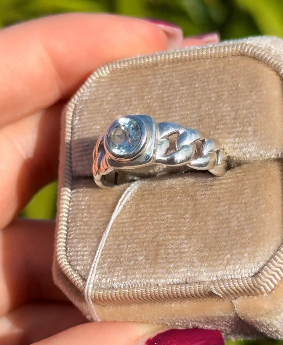 Chain Design Blue Topaz Ring - Image 4
