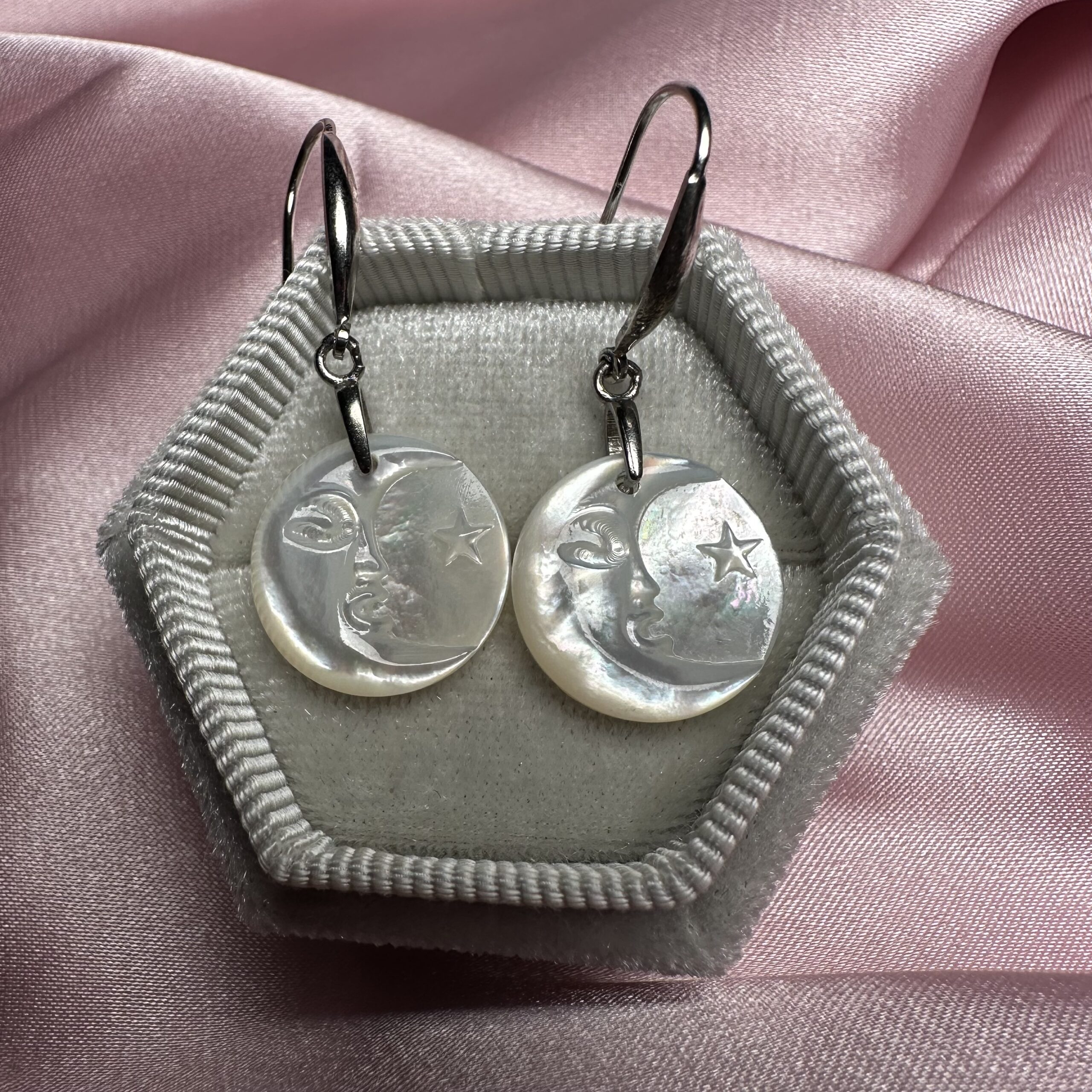 White Mother of Pearl Lunar Earrings - Image 3