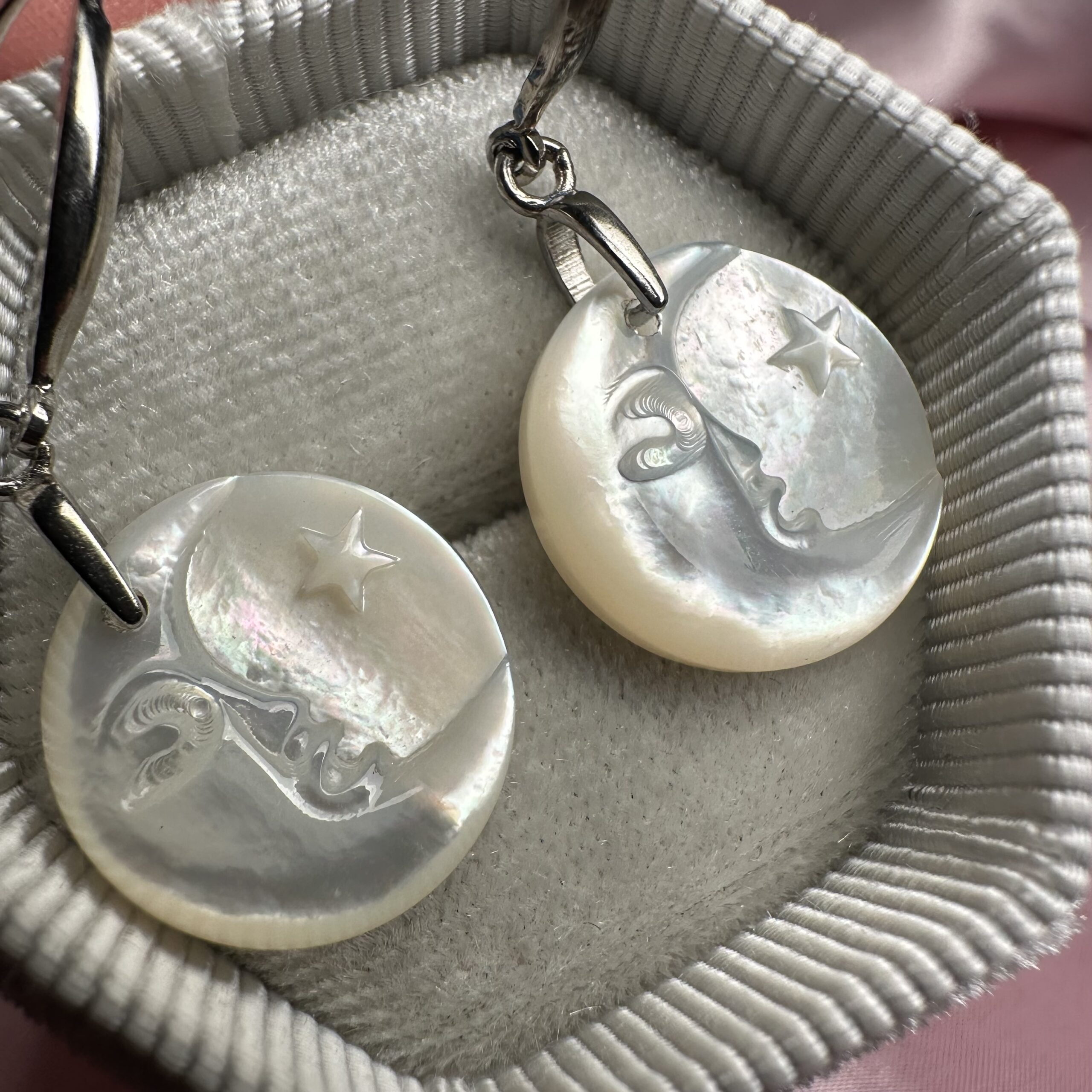 White Mother of Pearl Lunar Earrings - Image 2