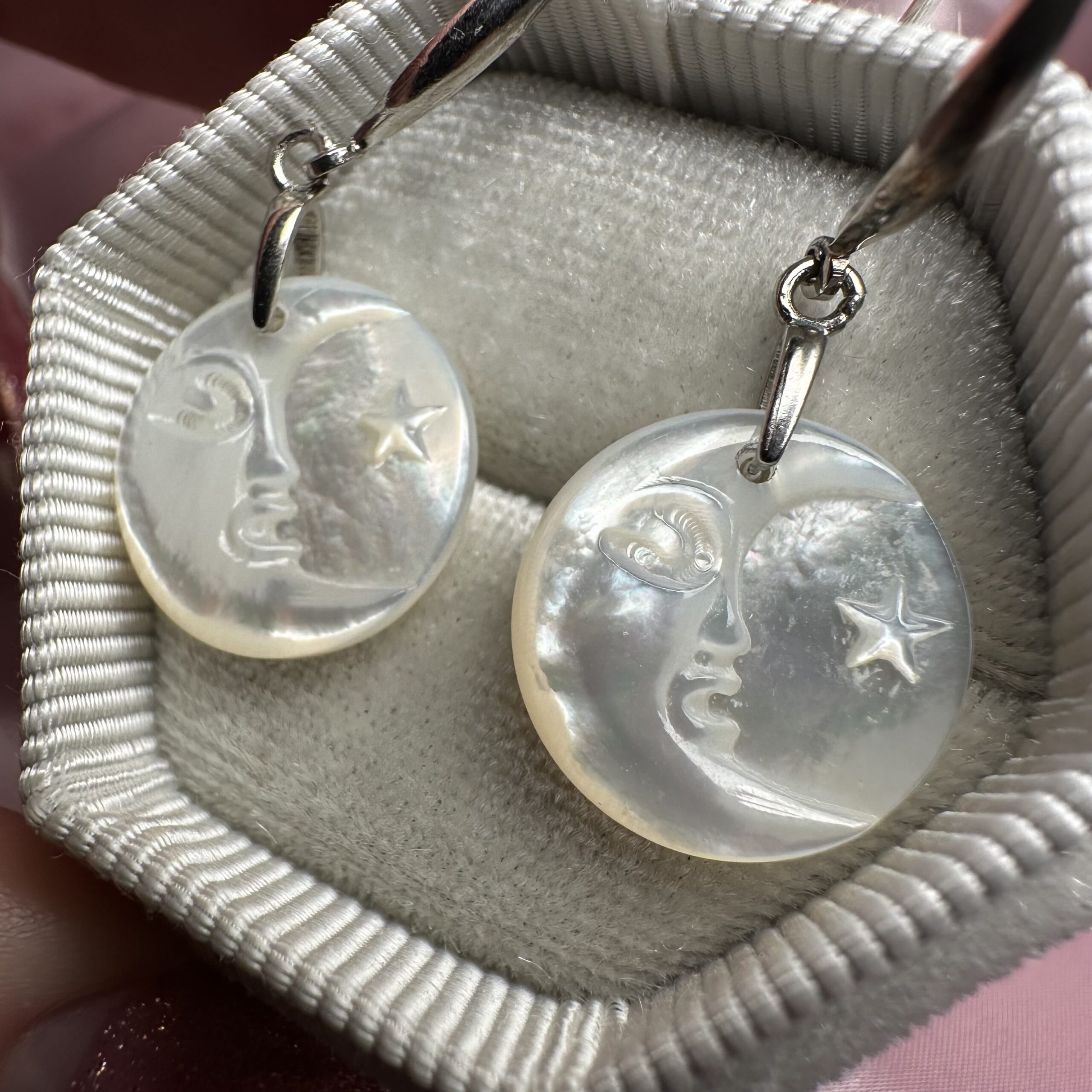 White Mother of Pearl Lunar Earrings - Image 4