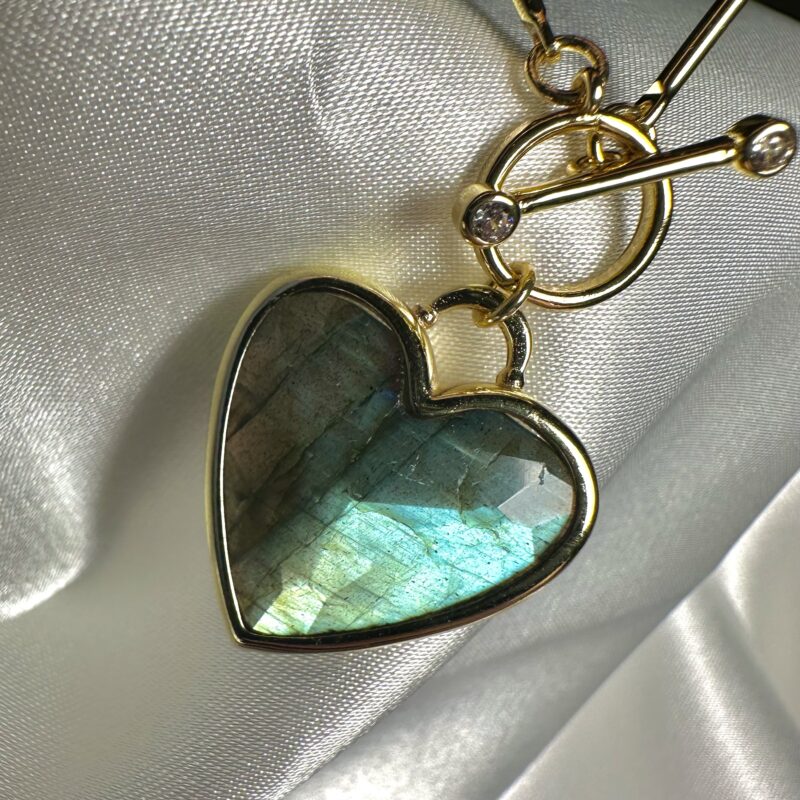 ✨ 18k Gold-Plated Labradorite Faceted Heart Necklace ✨