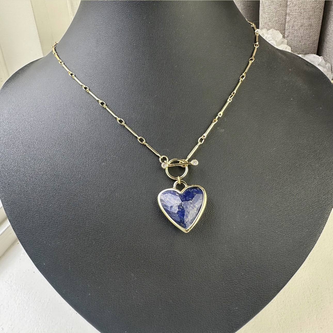 ✨ 18k Gold-Plated Lapis Lazuli Faceted Heart Necklace ✨