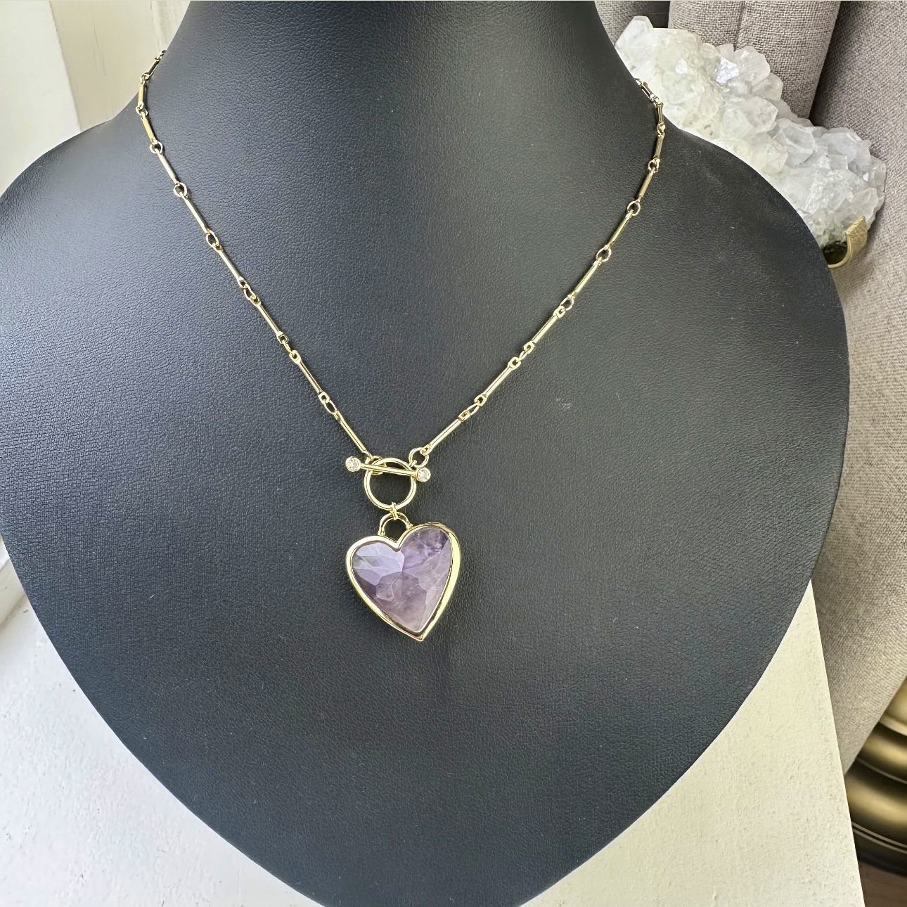 ✨ 18k Gold-Plated Amethyst Faceted Heart Necklace ✨