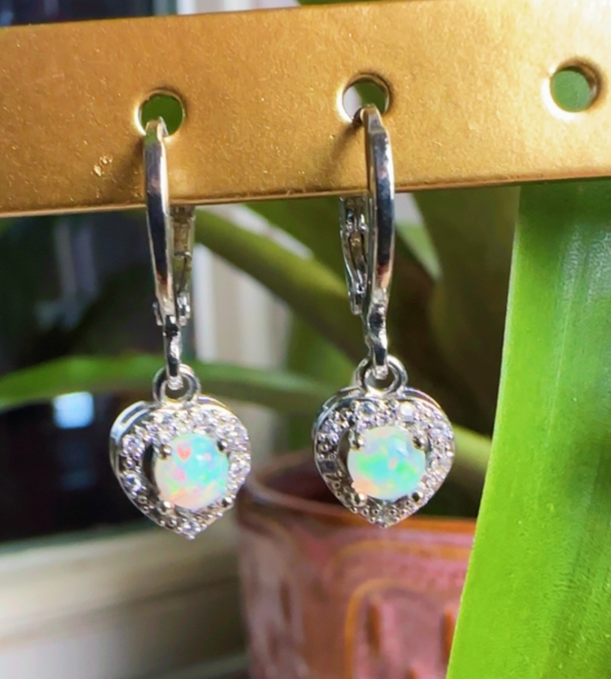 Opal Heart Earrings