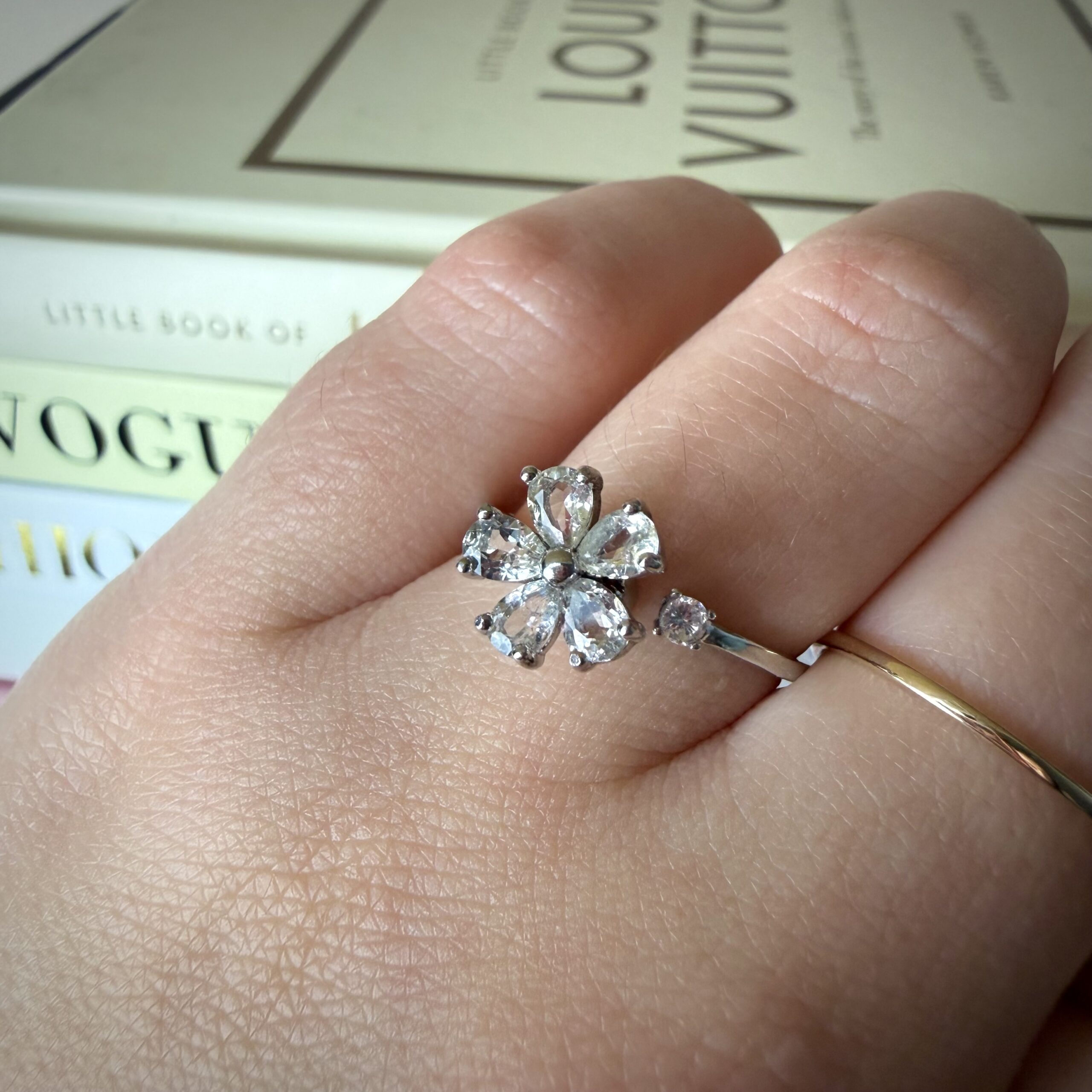 Clear Quartz Flower Spinner Ring - Image 2