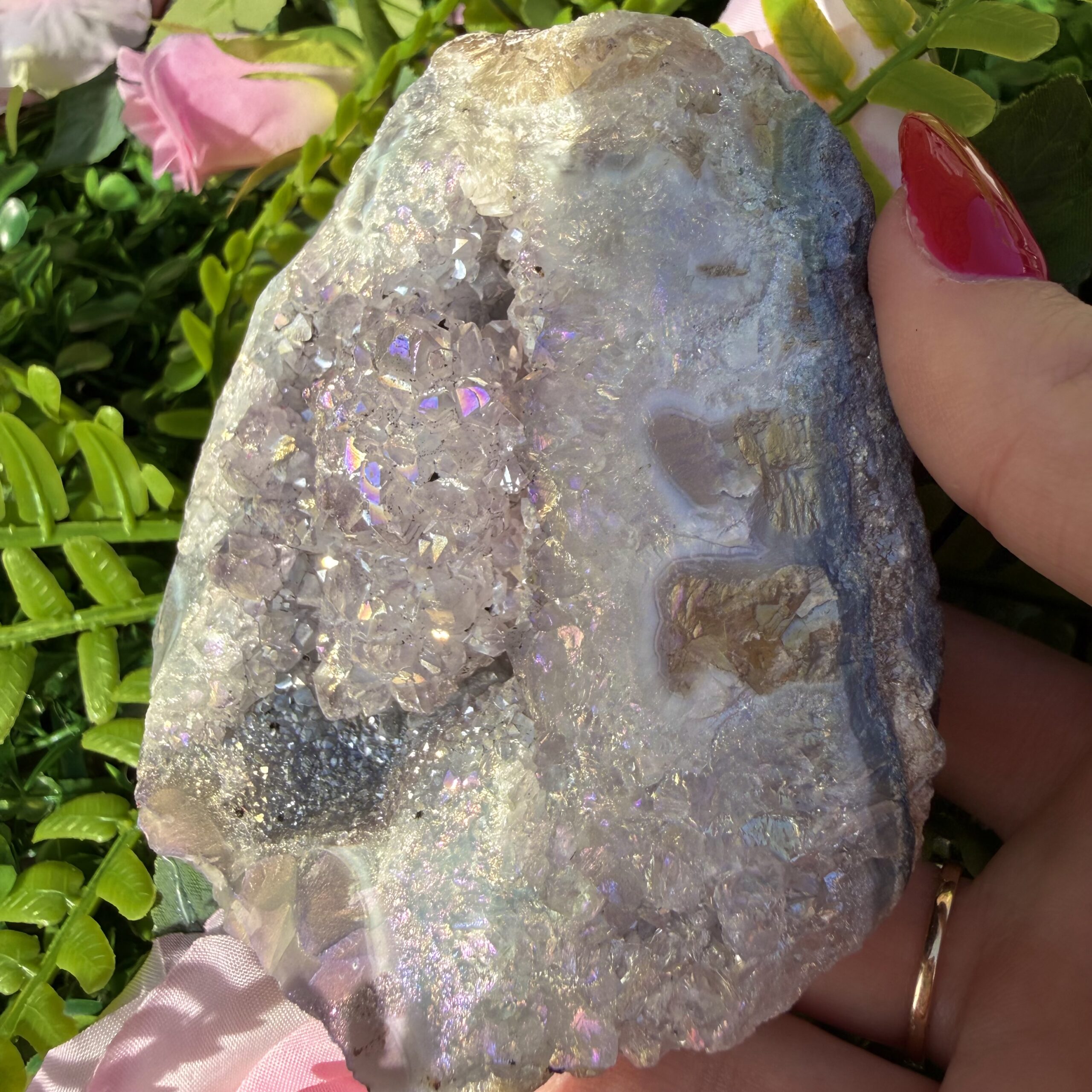 Fairy Treasure Angel Aura Amethyst Rose Geode - Image 7
