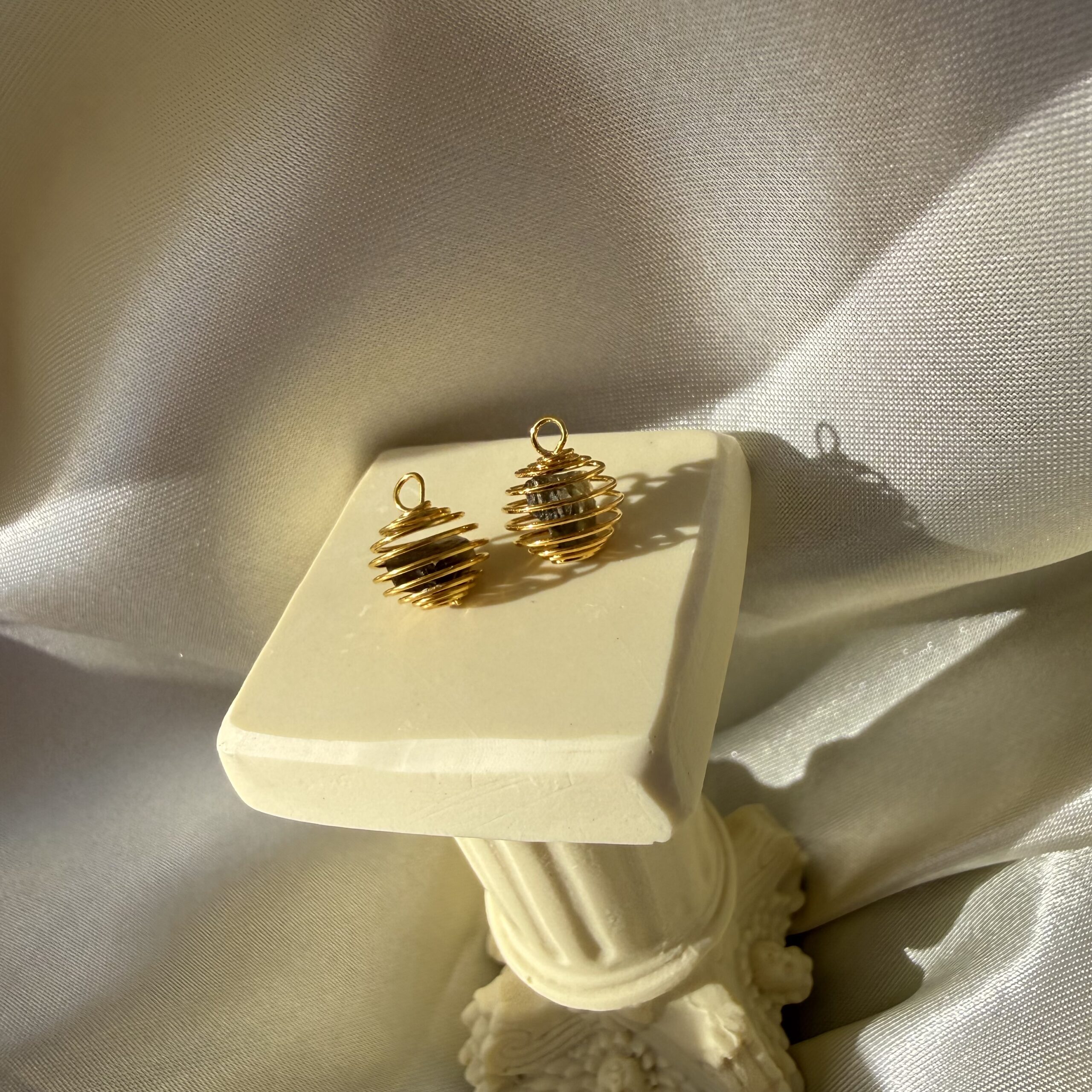 RARE! mini Mighty Moldavite Cage Pendant Gold - Image 4