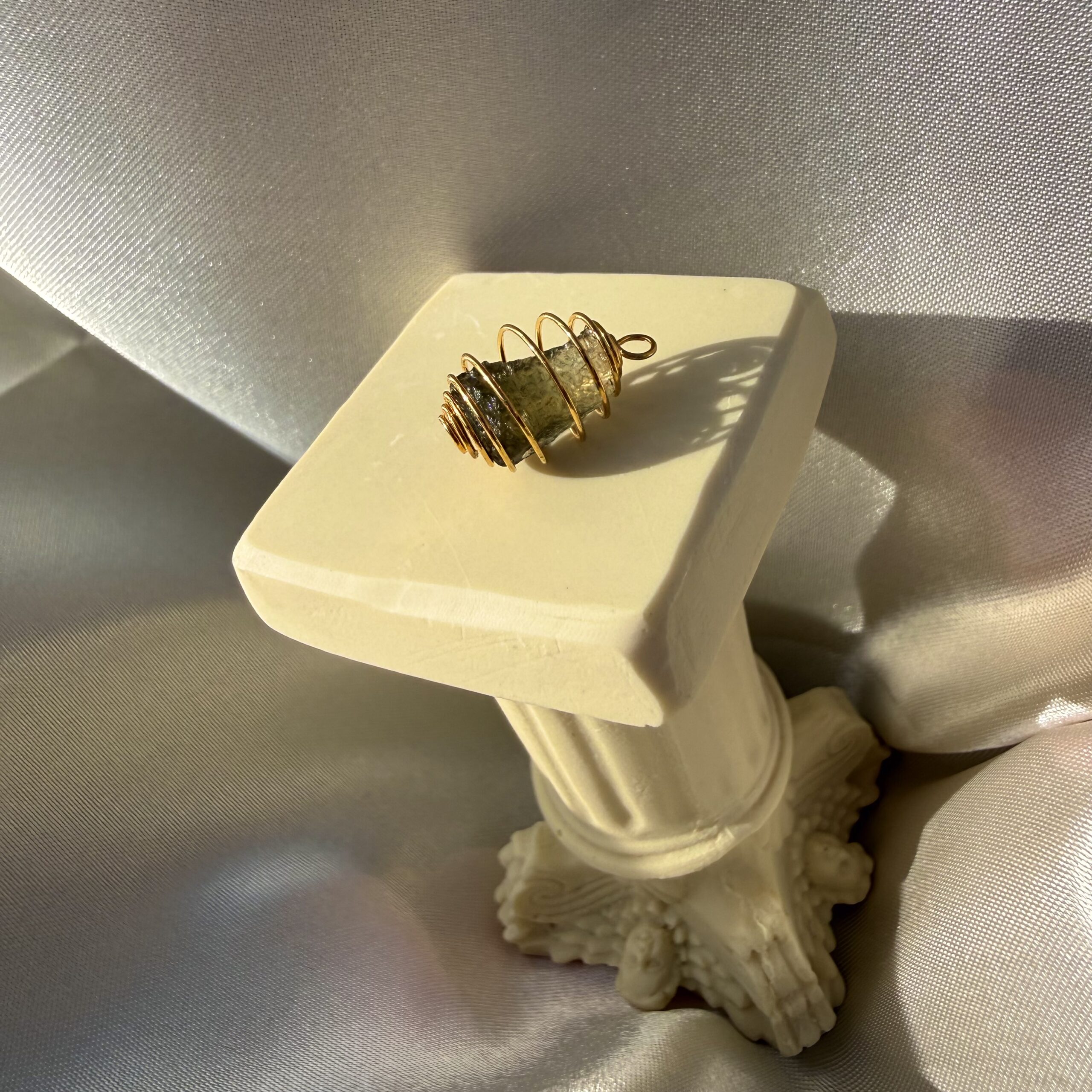 Moldavite Cage Pendant Gold