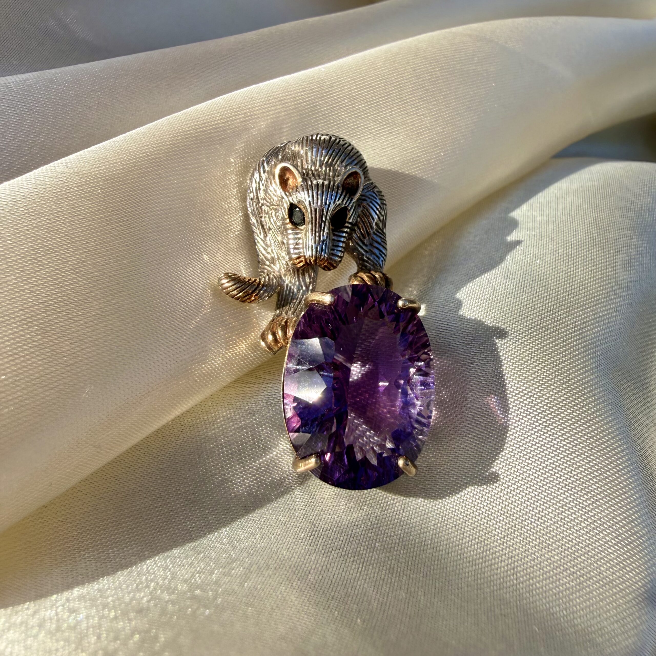 STATEMENT! 18k Puma Amethyst & Black Sapphire Pendant