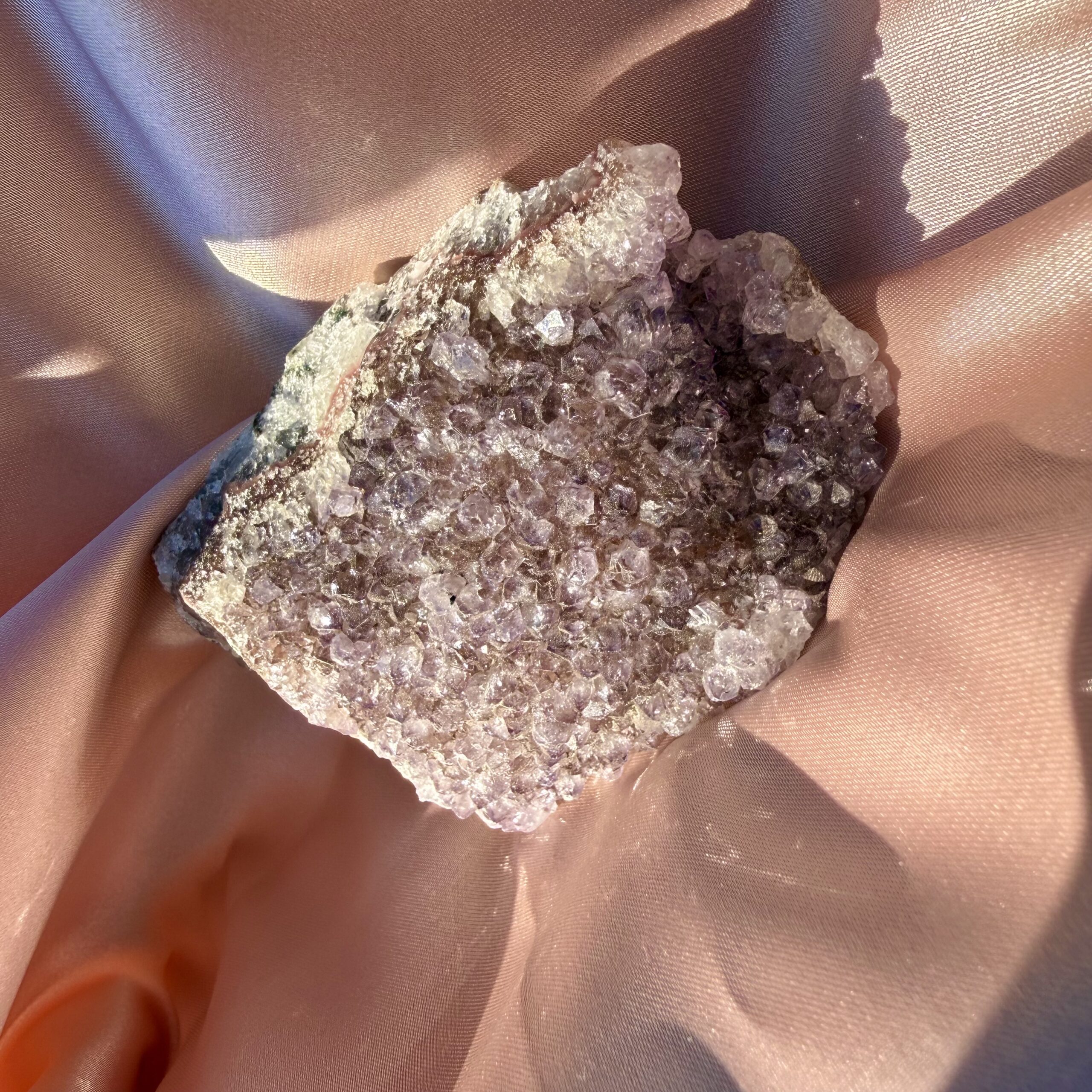 Rose Aura Amethyst Cluster — Pink Crystal Bloom