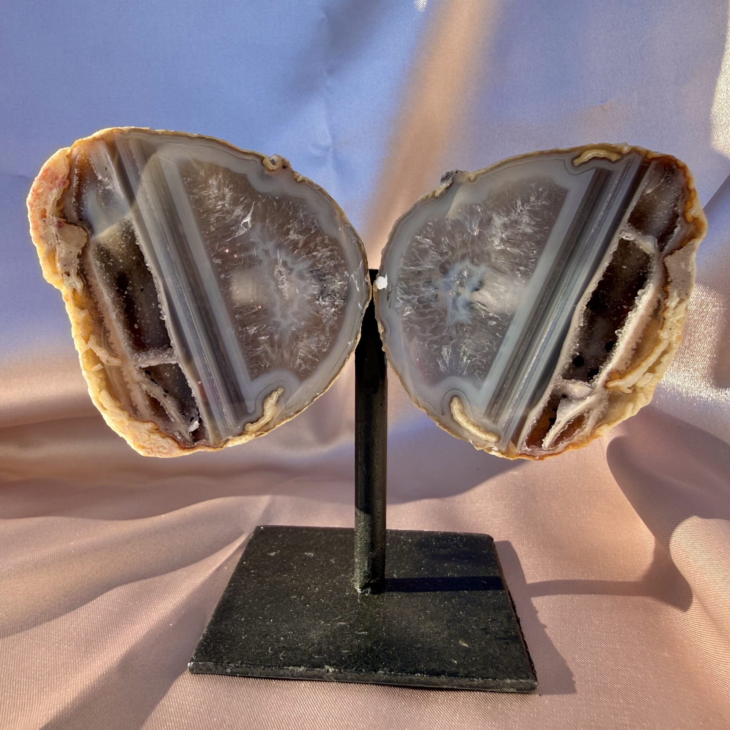Twin Flame Agate Geode Pair on stand - Image 6