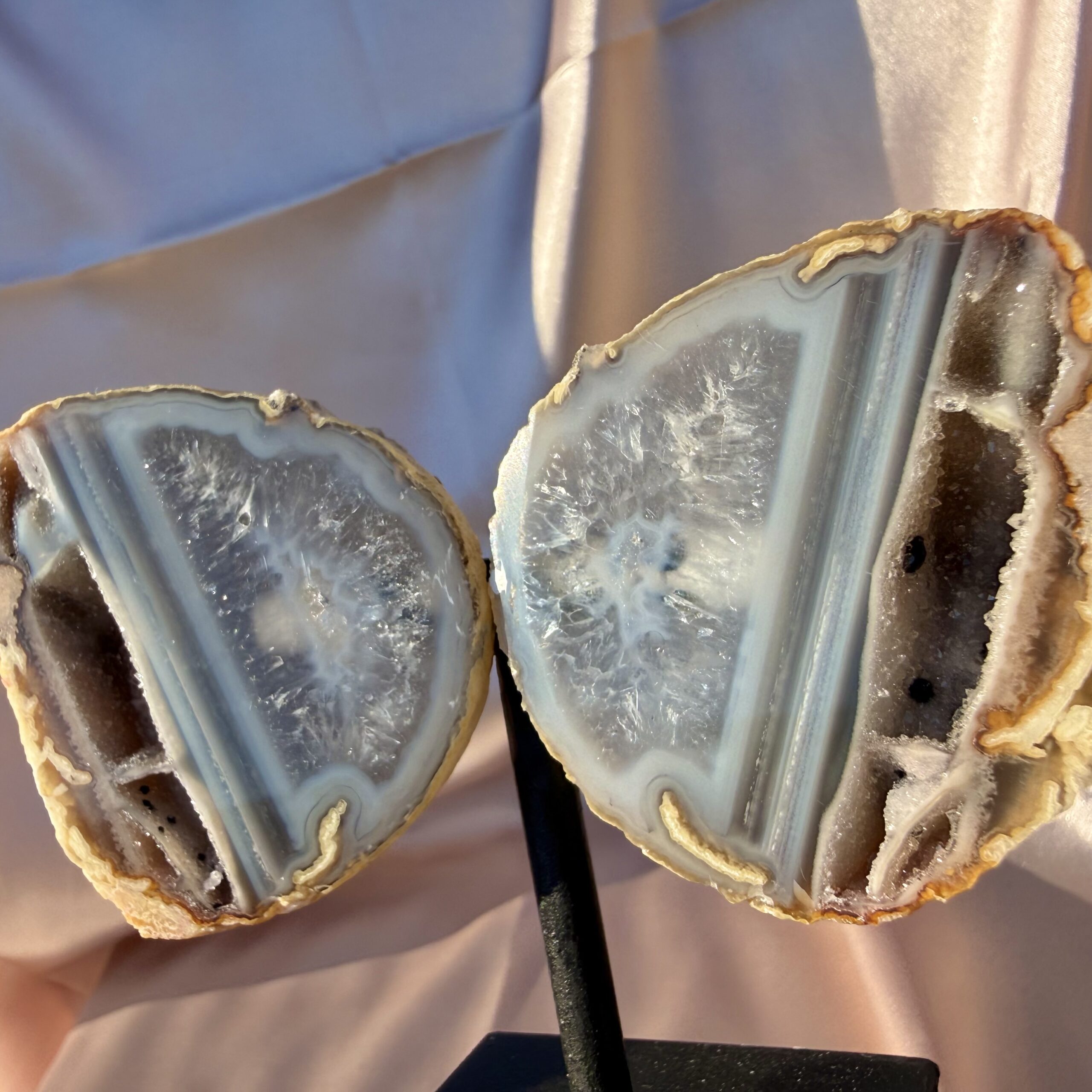 Twin Flame Agate Geode Pair on stand - Image 5