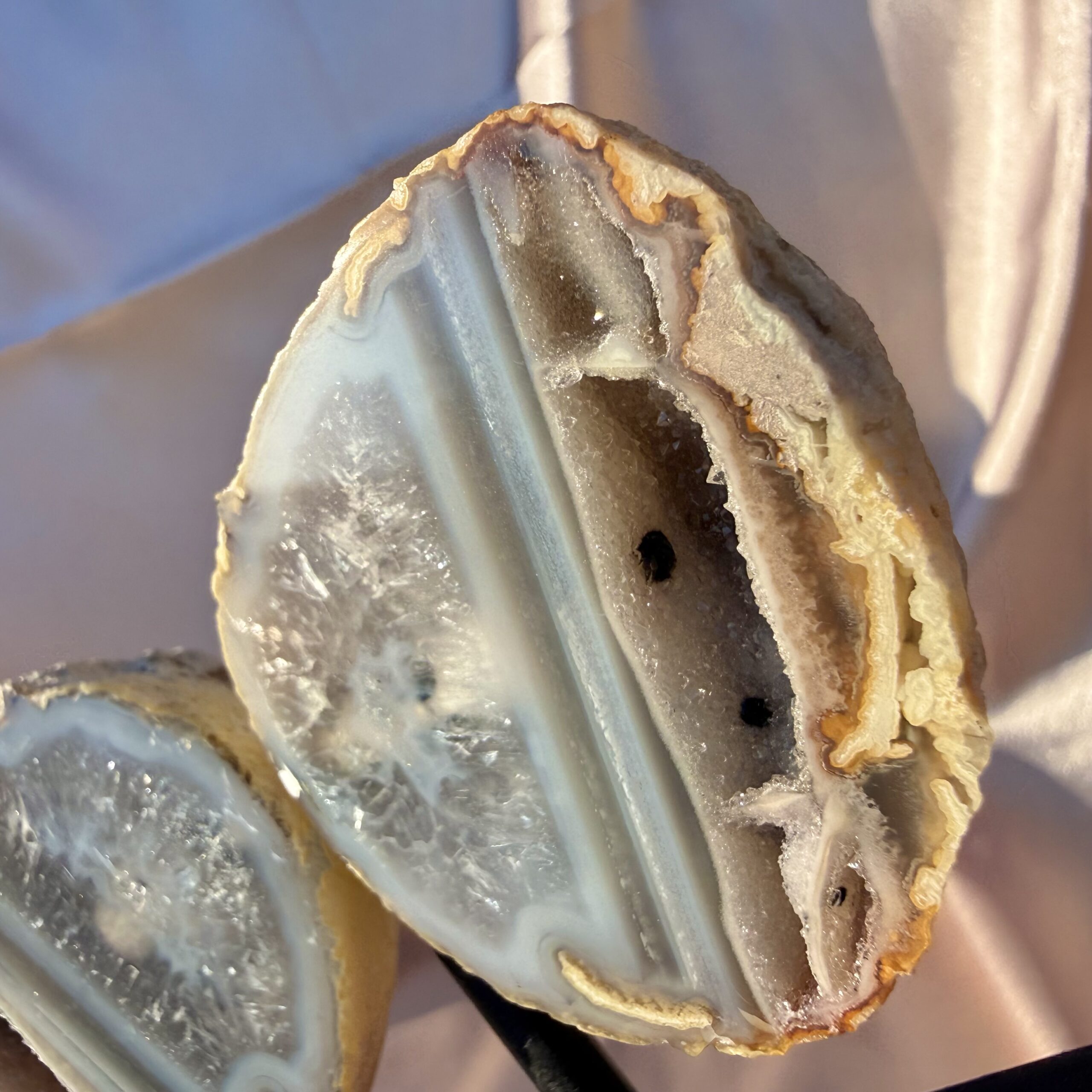 Twin Flame Agate Geode Pair on stand - Image 4