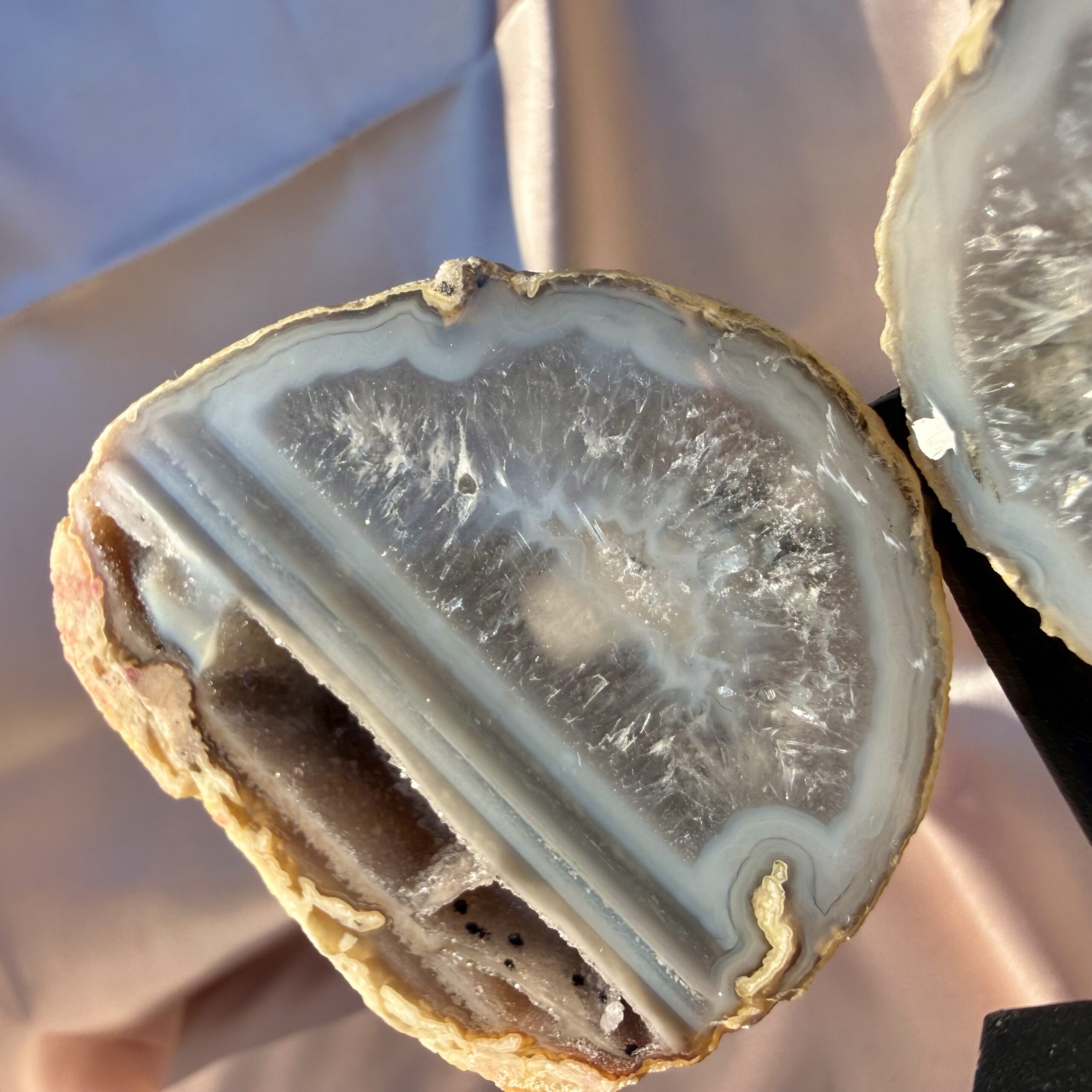 Twin Flame Agate Geode Pair on stand - Image 3