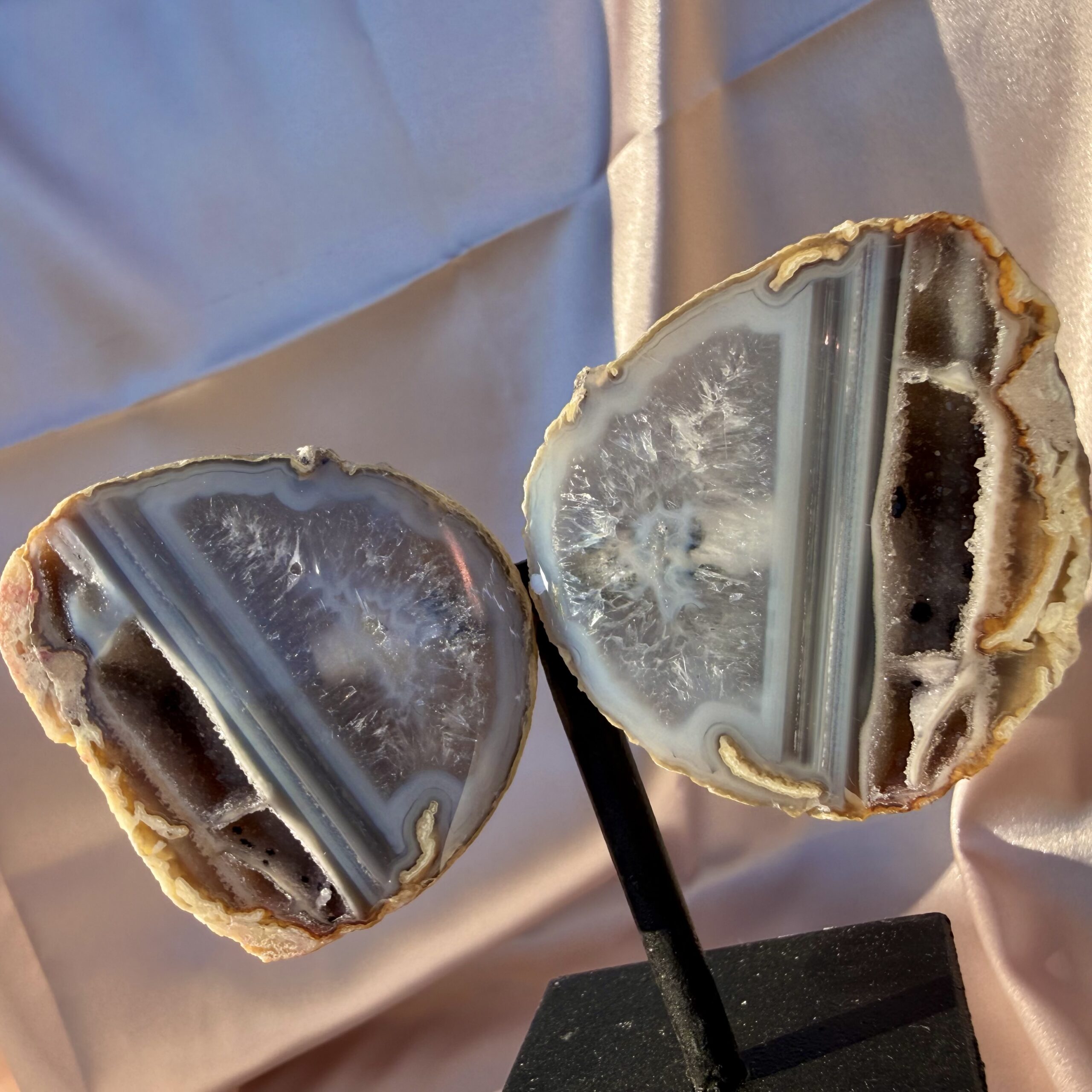 Twin Flame Agate Geode Pair on stand - Image 2