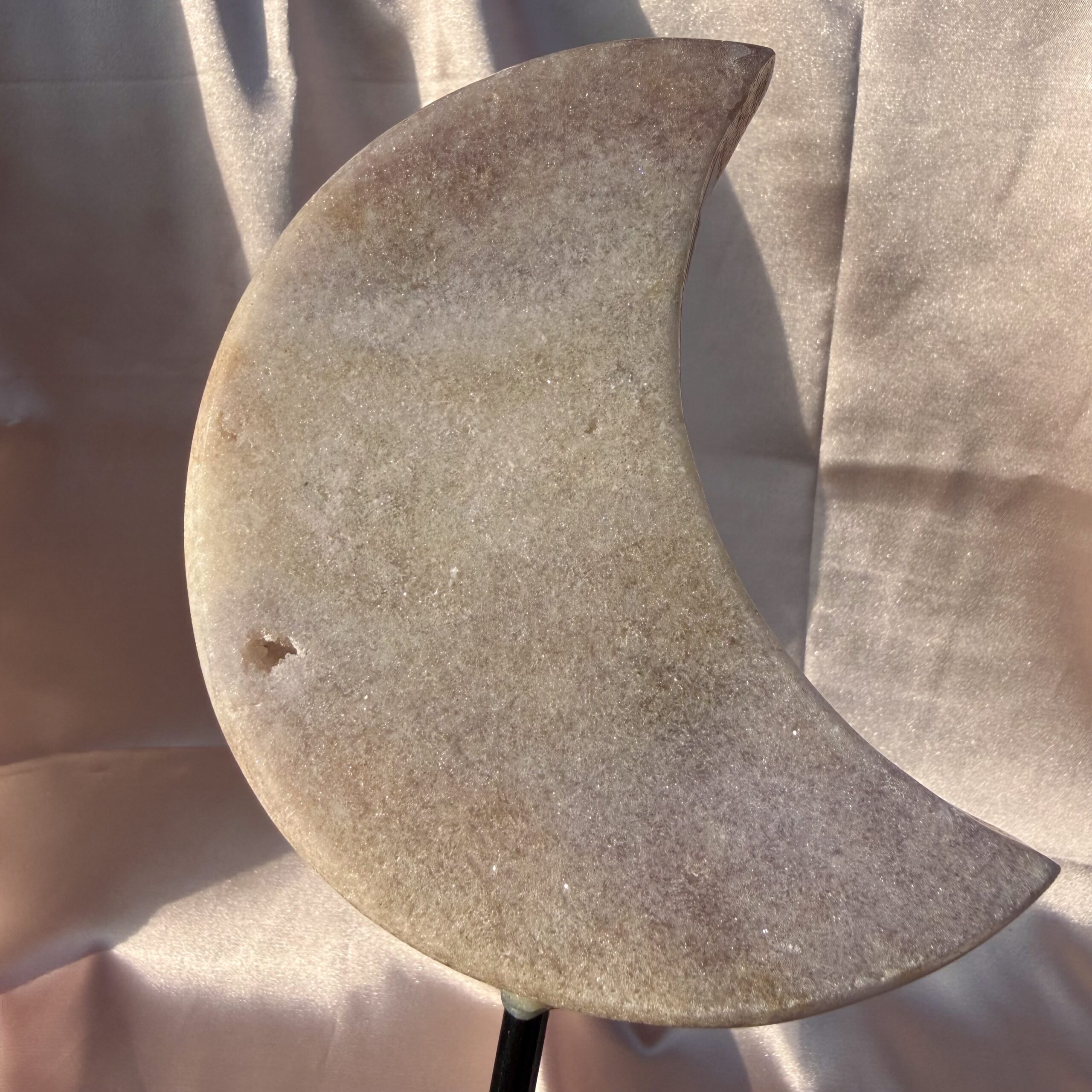 XL Pastel Pink Amethyst Moon on stand