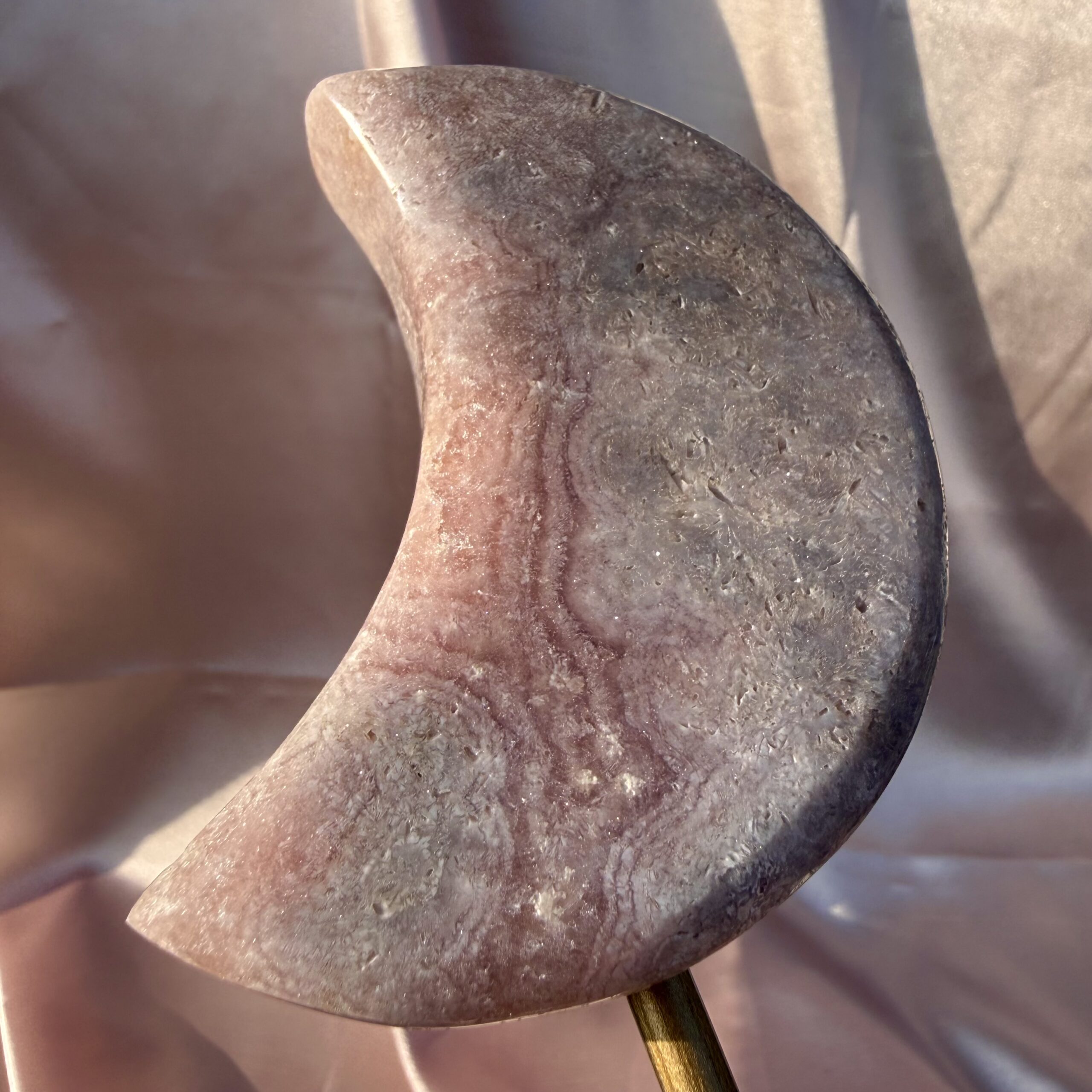 Bubble Gum Orbs Pink Amethyst Moon on stand