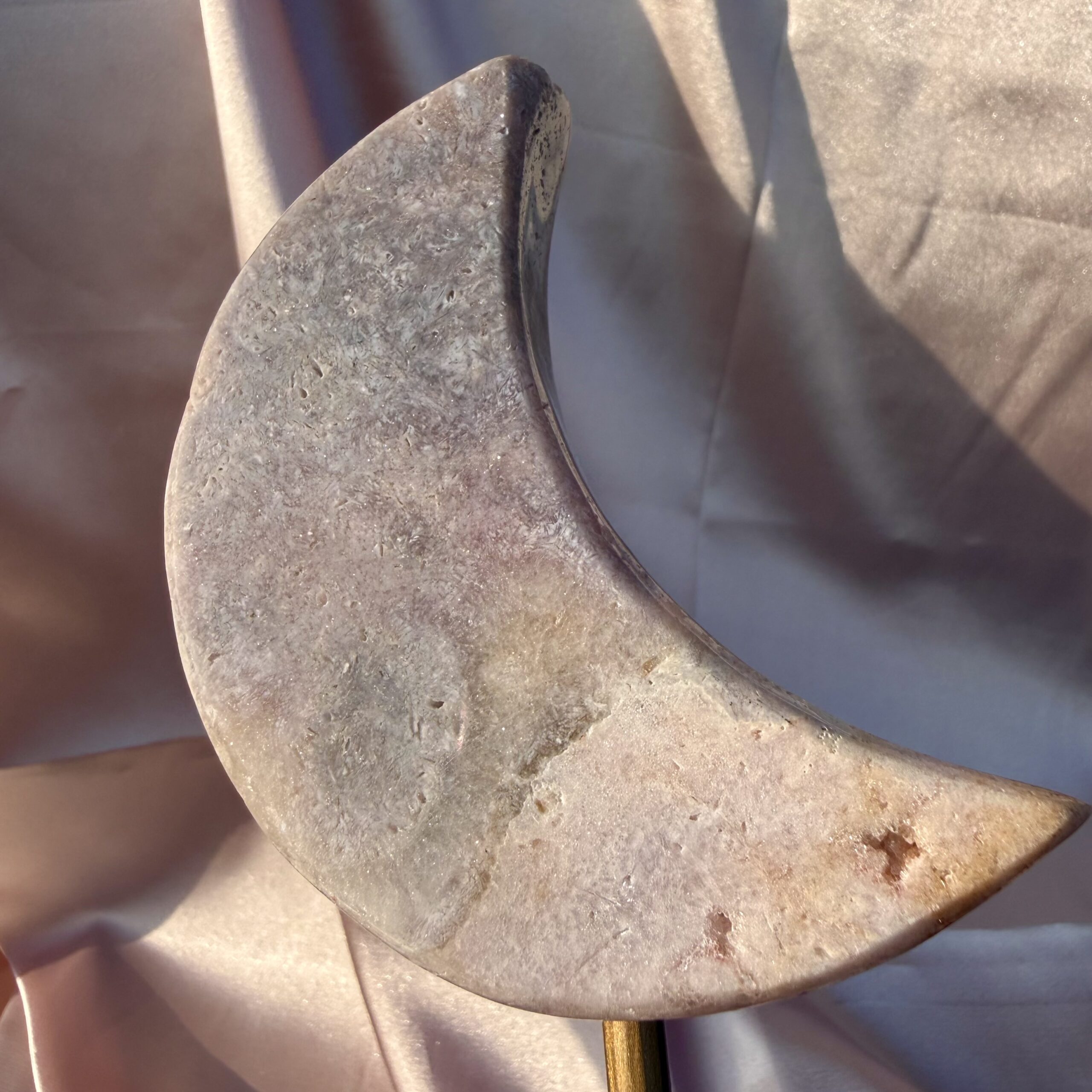 Pastel Pink Amethyst Moon on stand