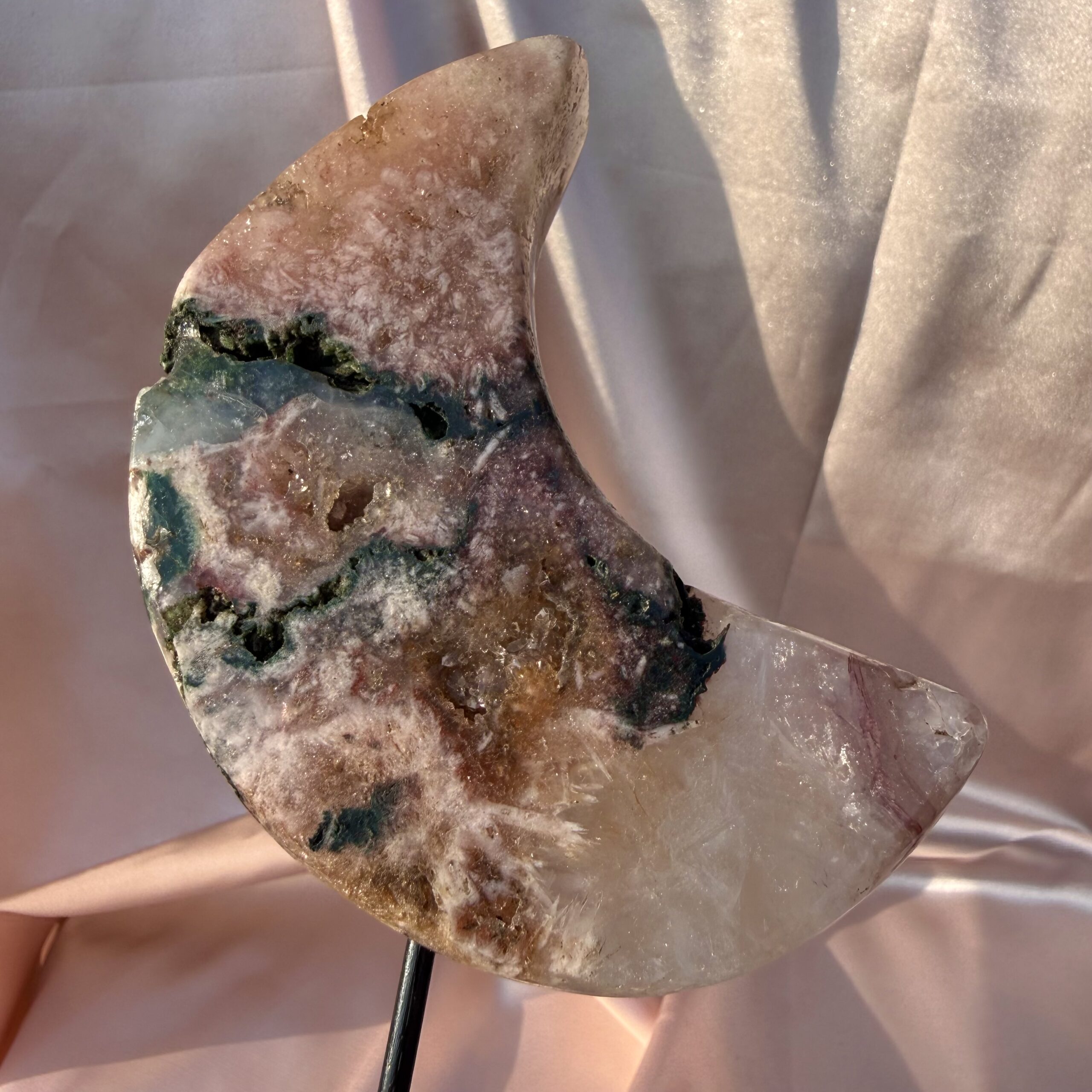SPECIAL! Pink Amethyst Art Moon on stand