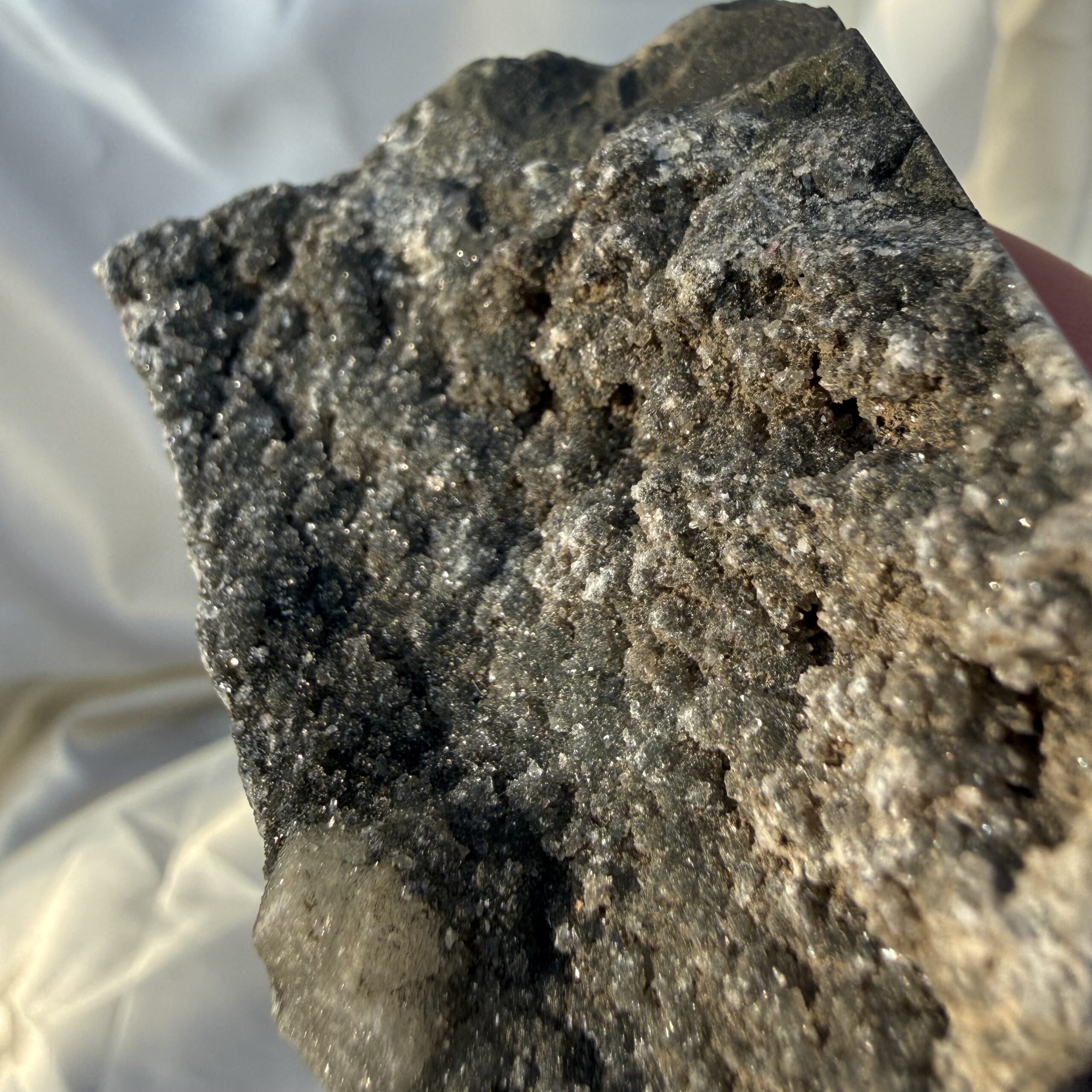 Black Amethyst & calcite cluster - Image 3