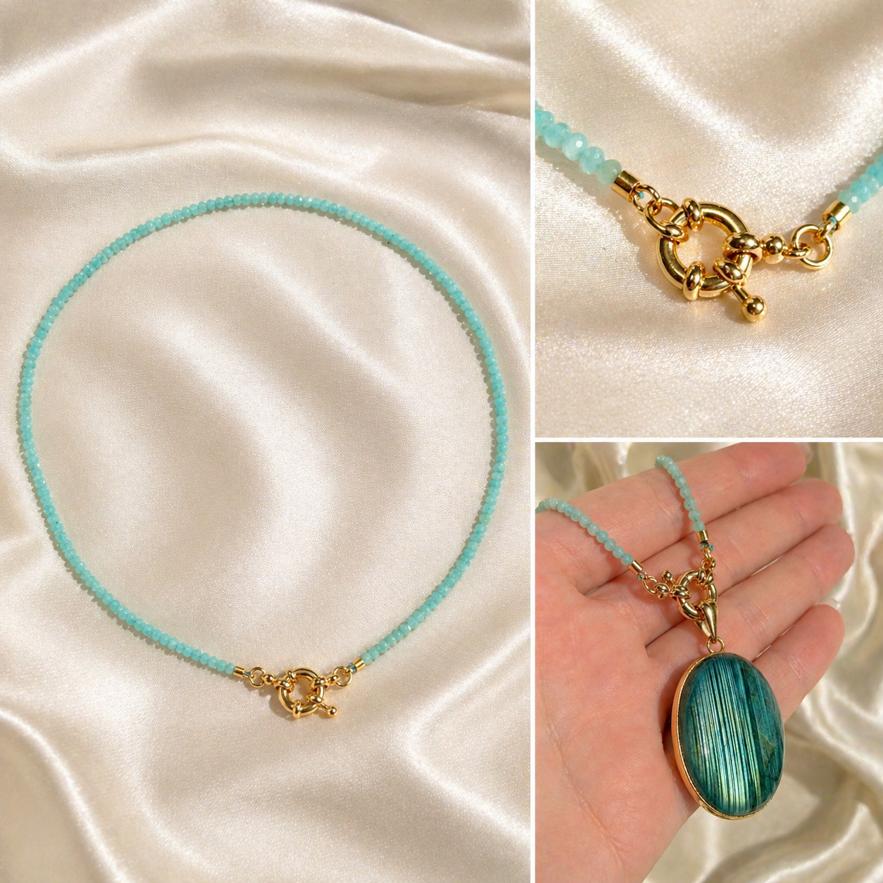 Facet Amazonite Lock Necklace ✨