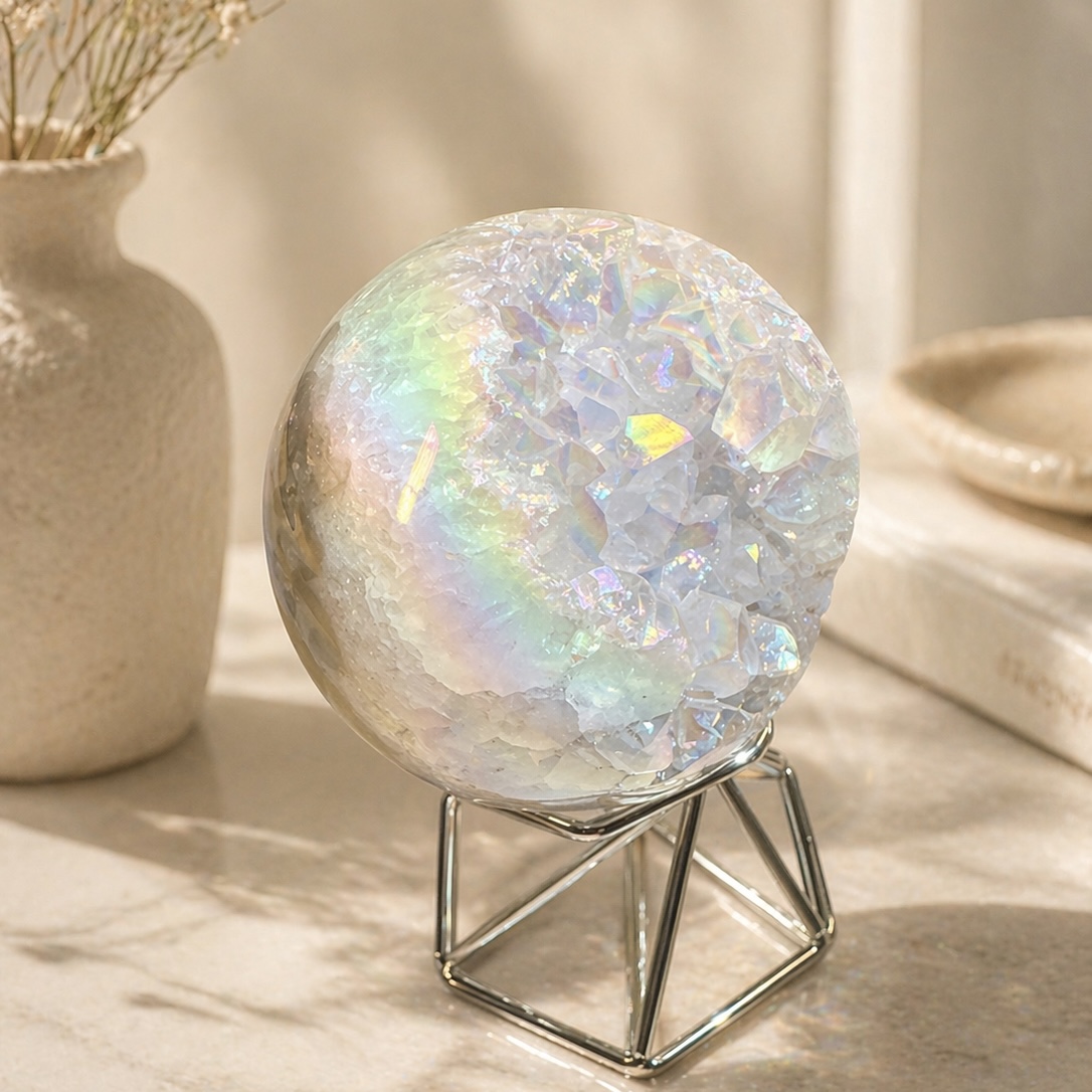 Fairy Treasure Druzy Green Moss Blue Chalcedony Angel Aura Sphere
