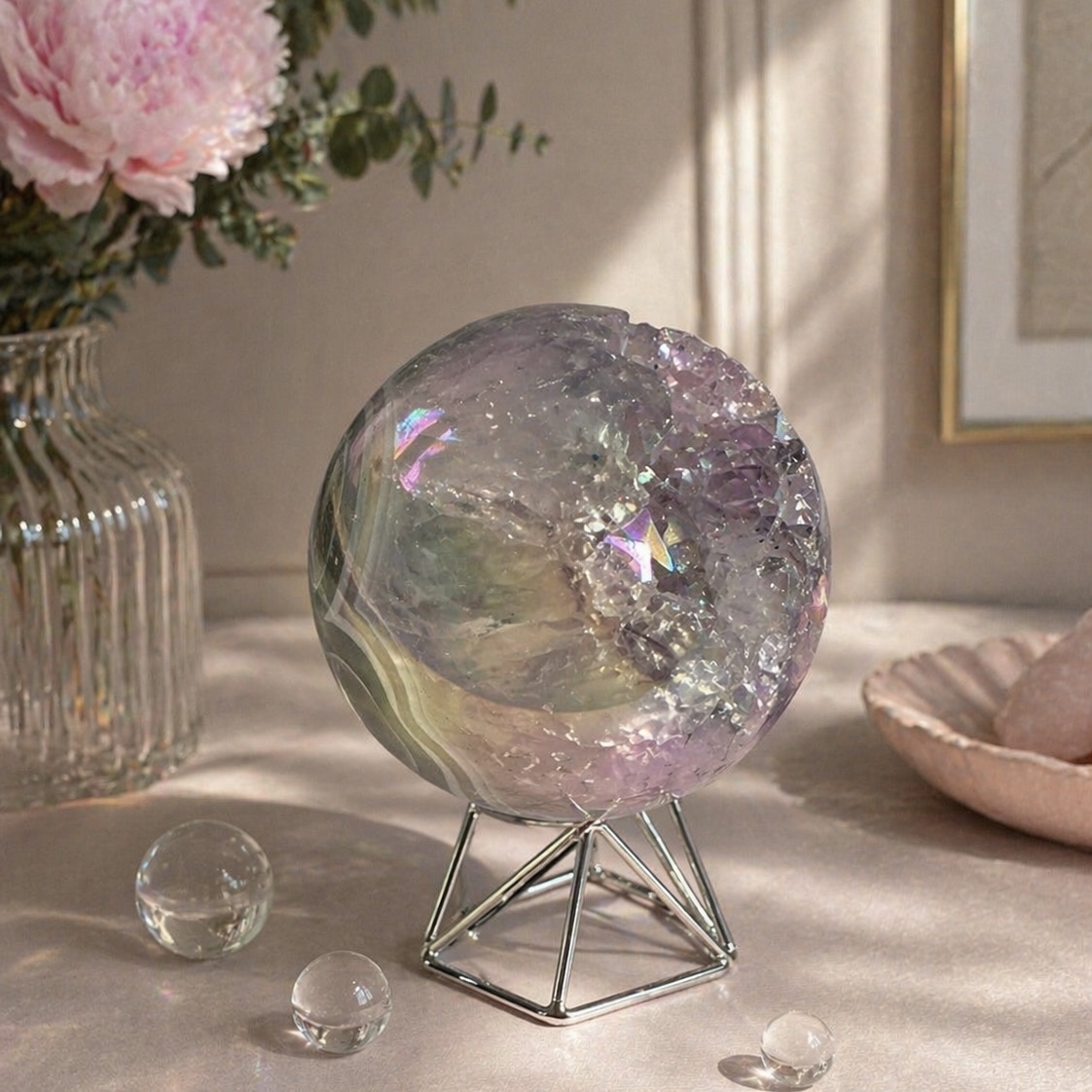 Fairy Treasure Agate Orbs Amethyst Angel Aura Statement Sphere