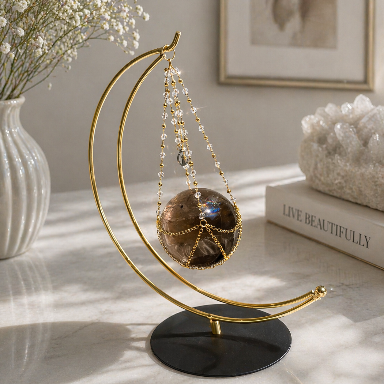 ✨ Deep Smokey Citrine Sphere in Moon holder ✨