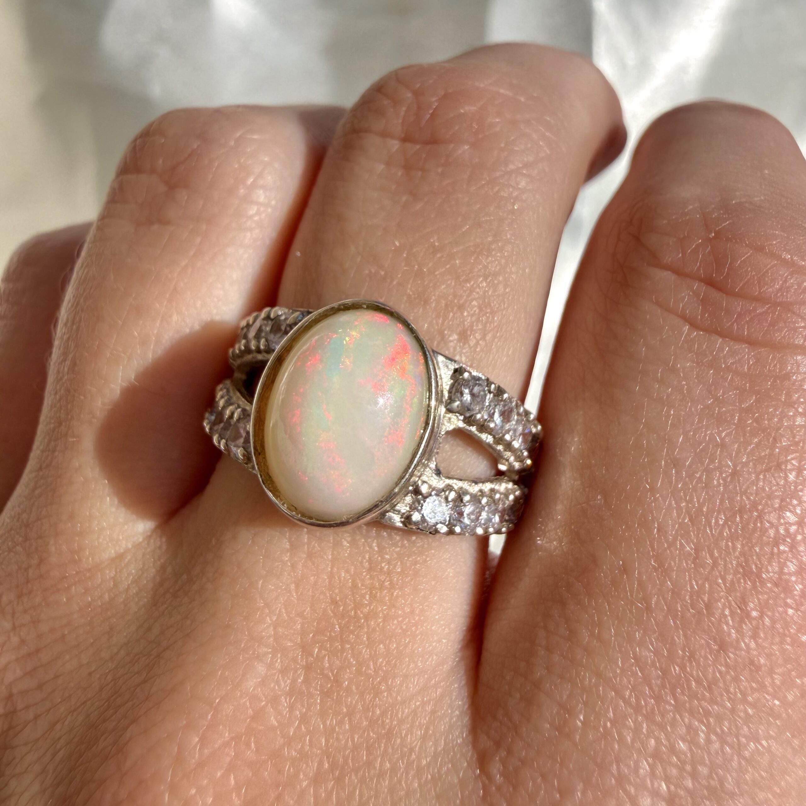 Milky Opal Ring with Topaz Accents