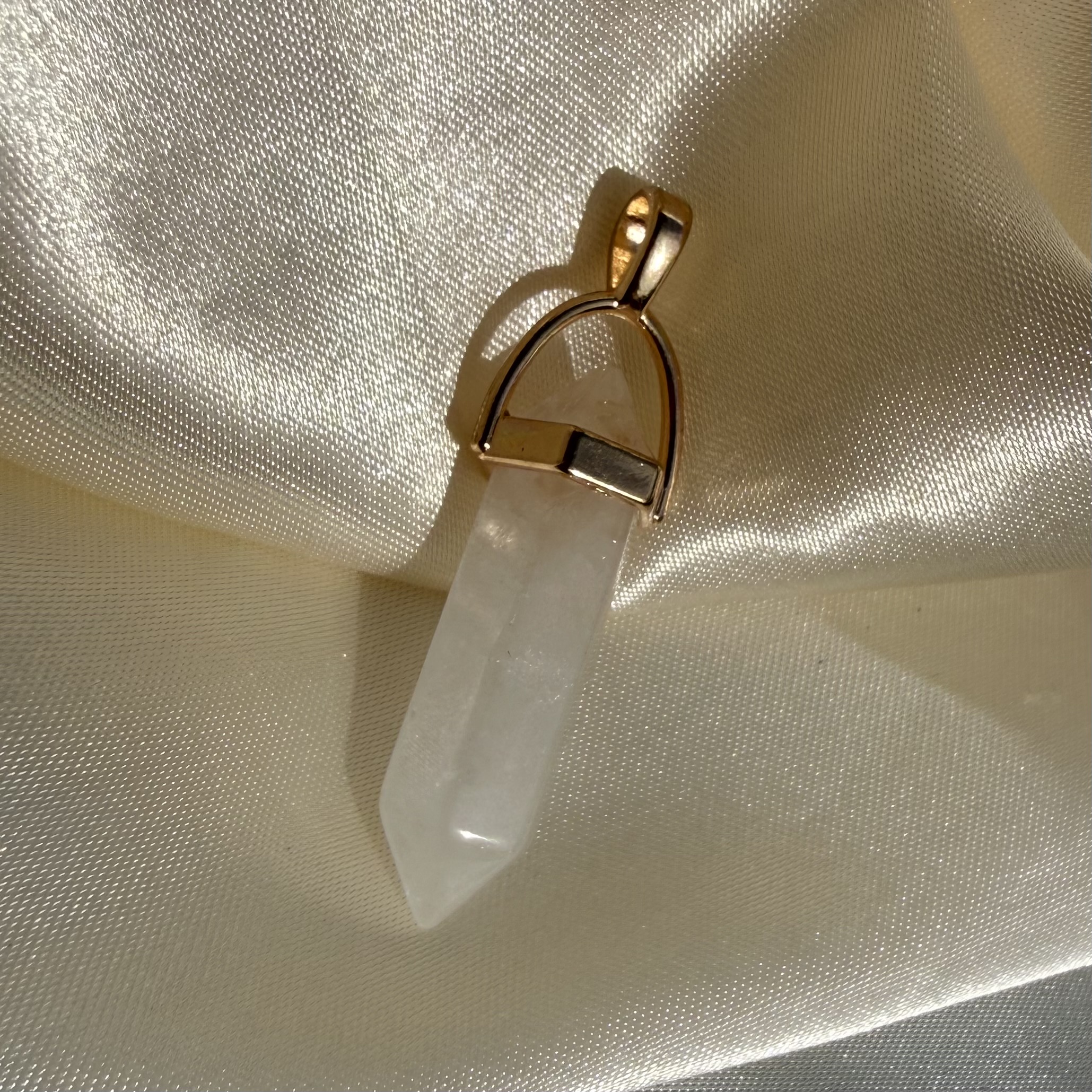 Clear Quartz Point Pendant Gold