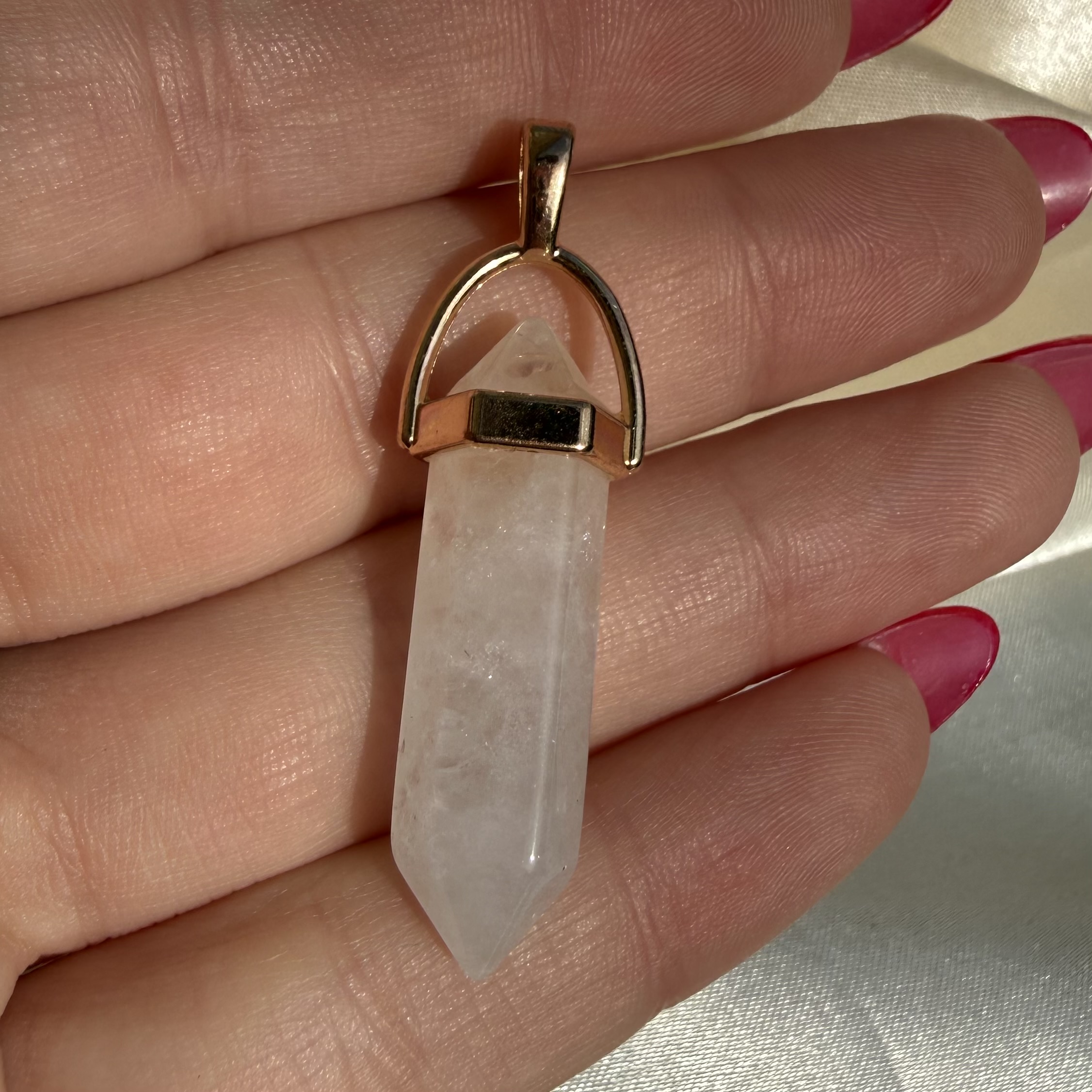Clear Quartz Point Pendant Gold - Image 2
