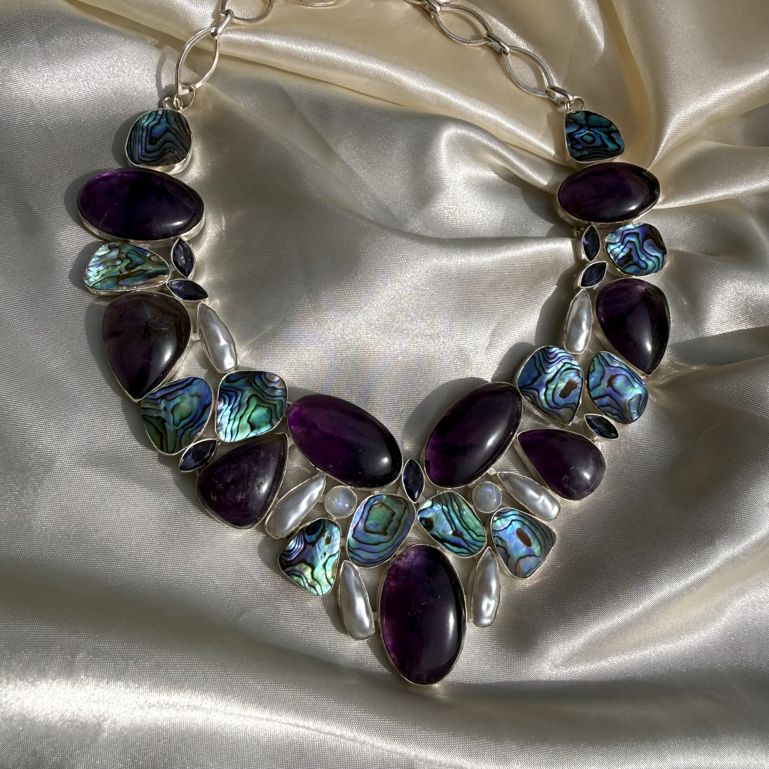 STATEMENT PIECE! Amethyst, Abalone Shell & Pearl Collier