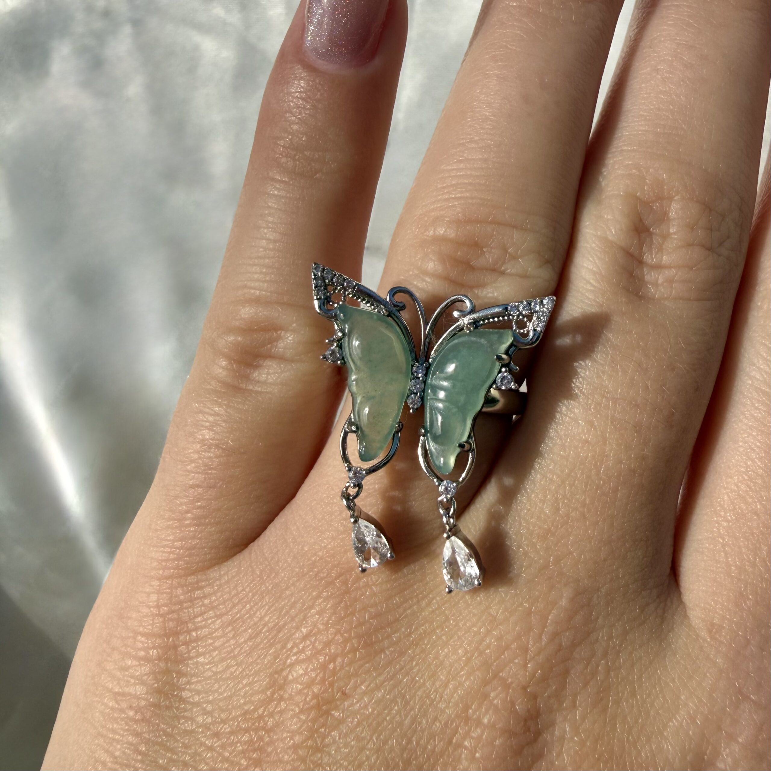 Statement Jade Butterfly Ring