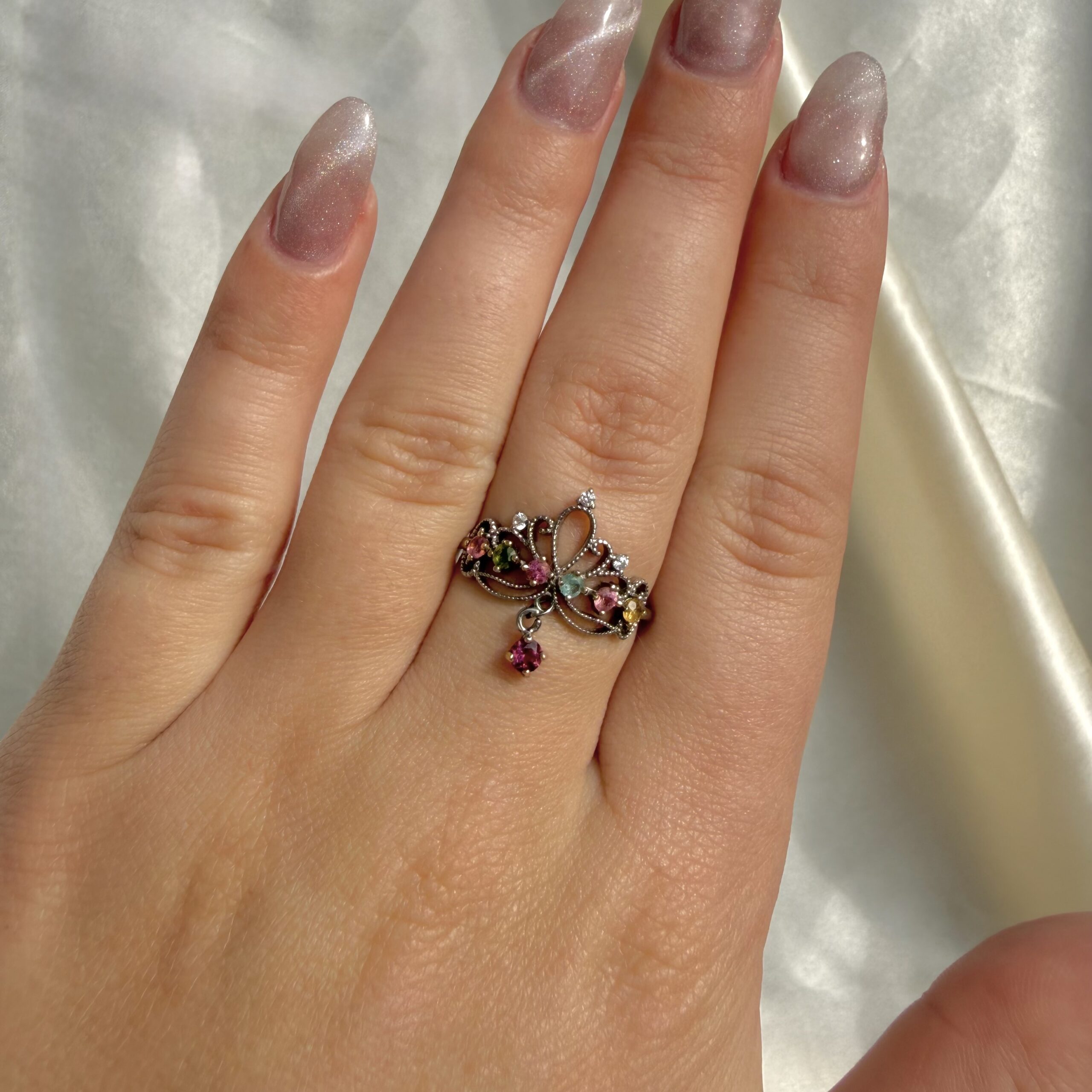 Rainbow Tourmaline Crown Ring