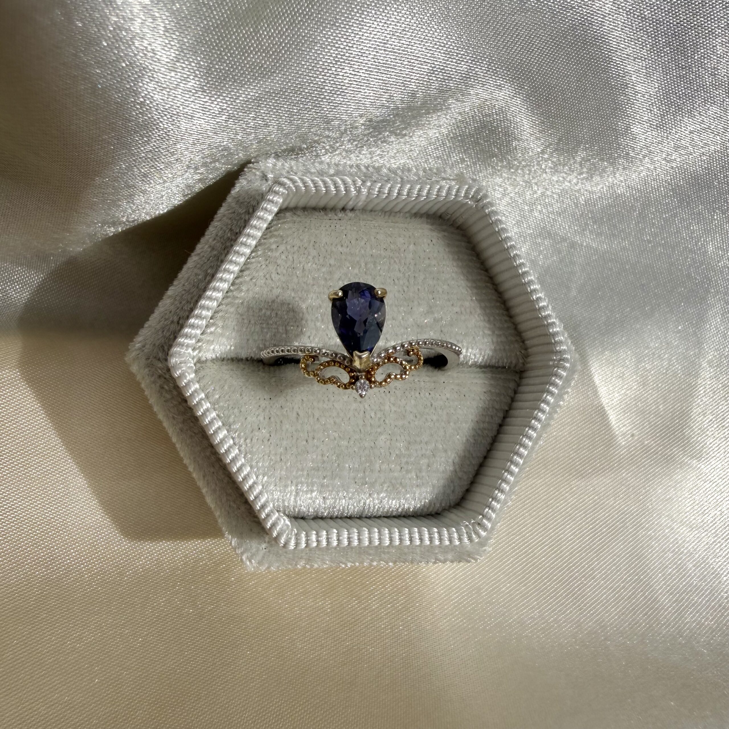 Water Sapphire / iolite Crown Ring