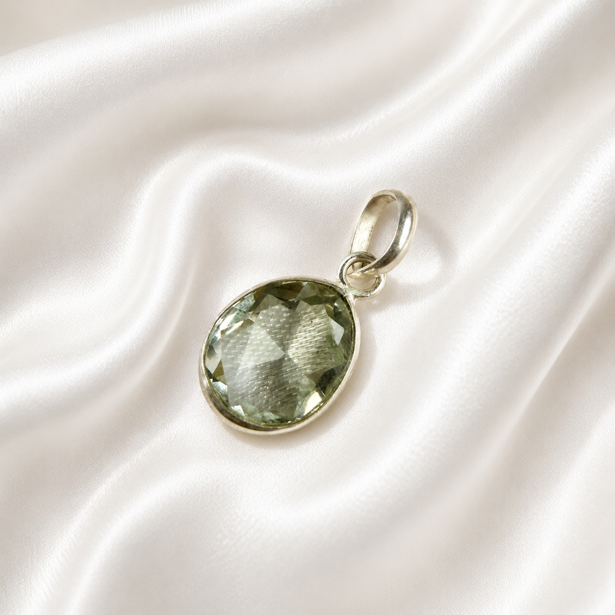 Prasiolite Faceted Round Pendant