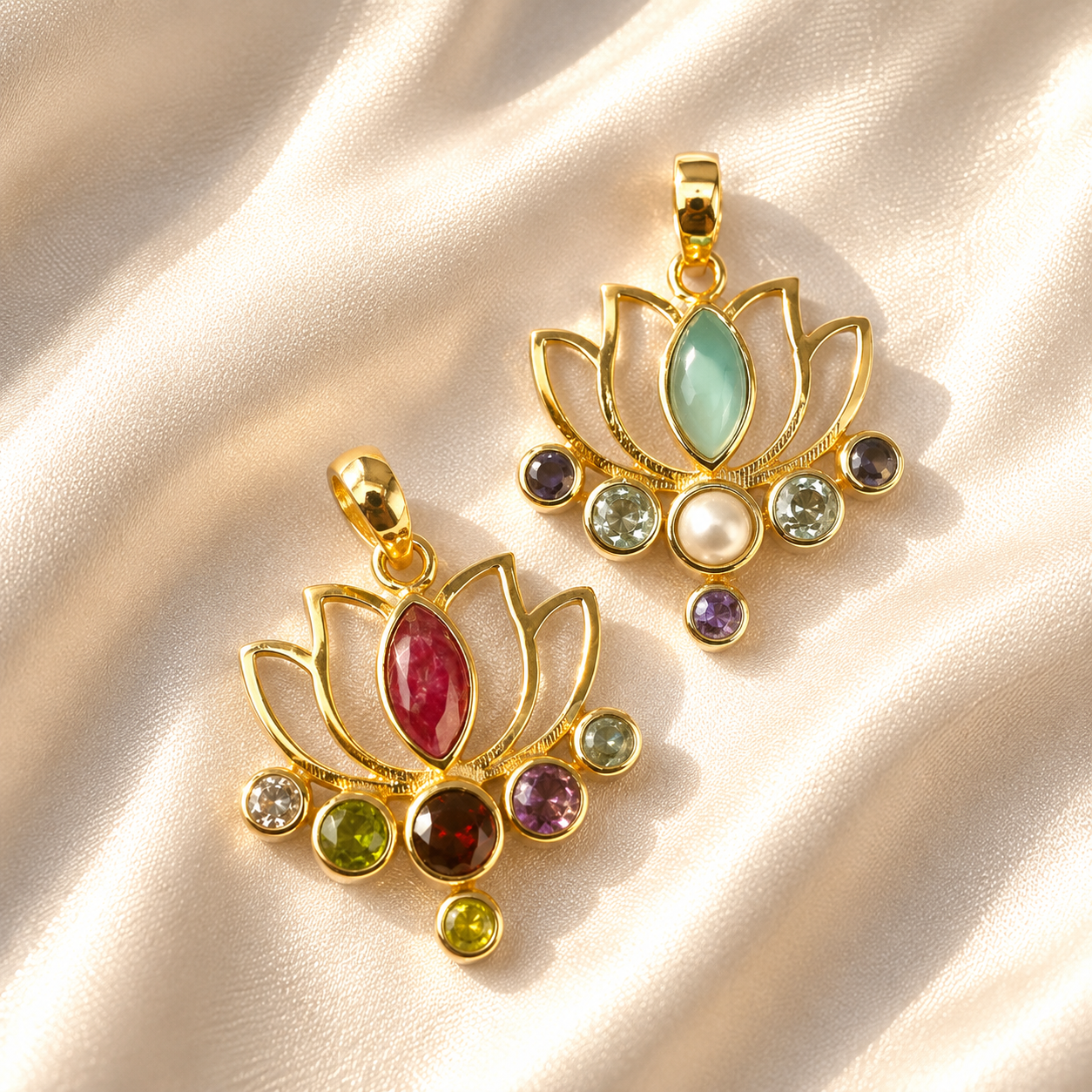 Gemstone Lotus Pendant