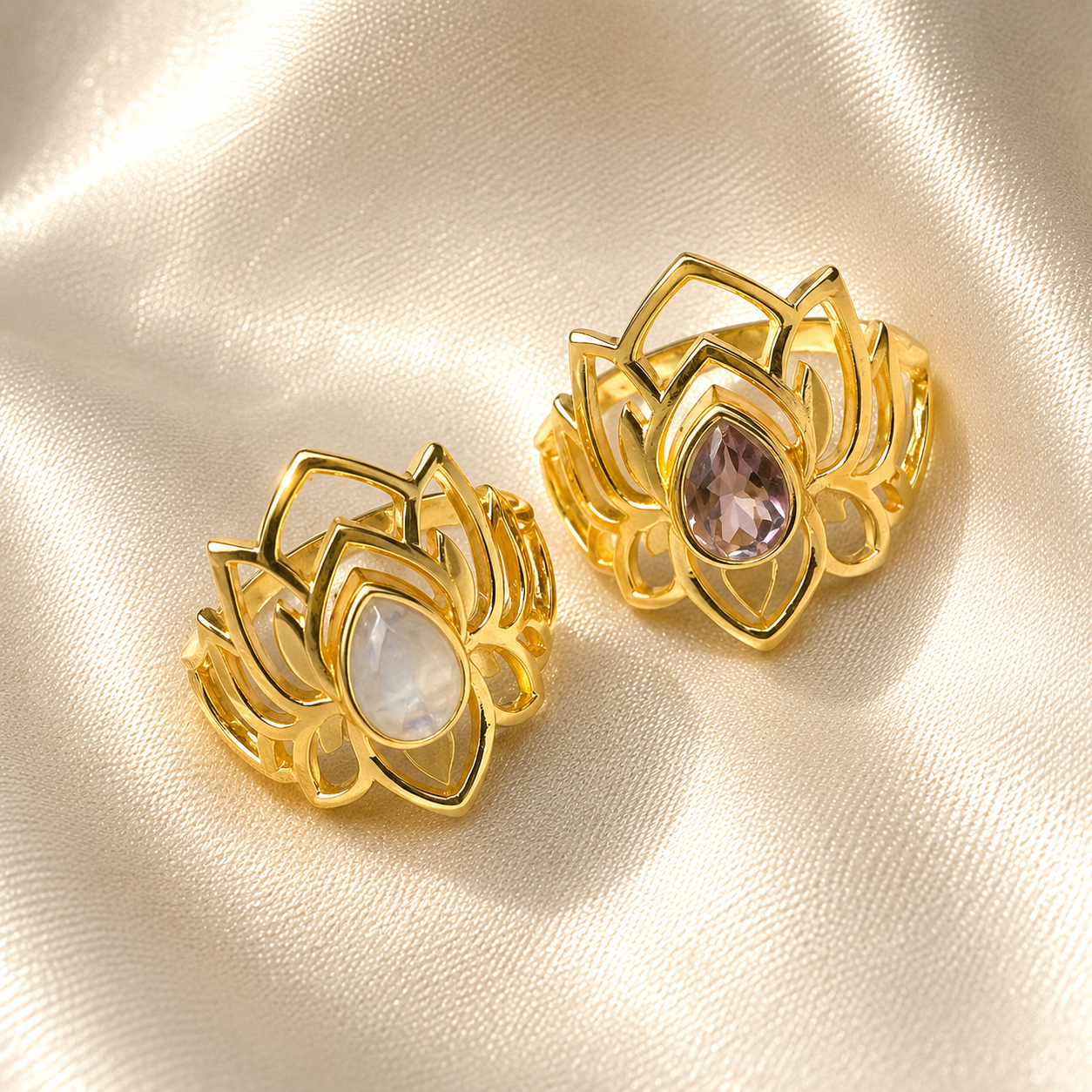 Lotus Gemstone Ring Gold