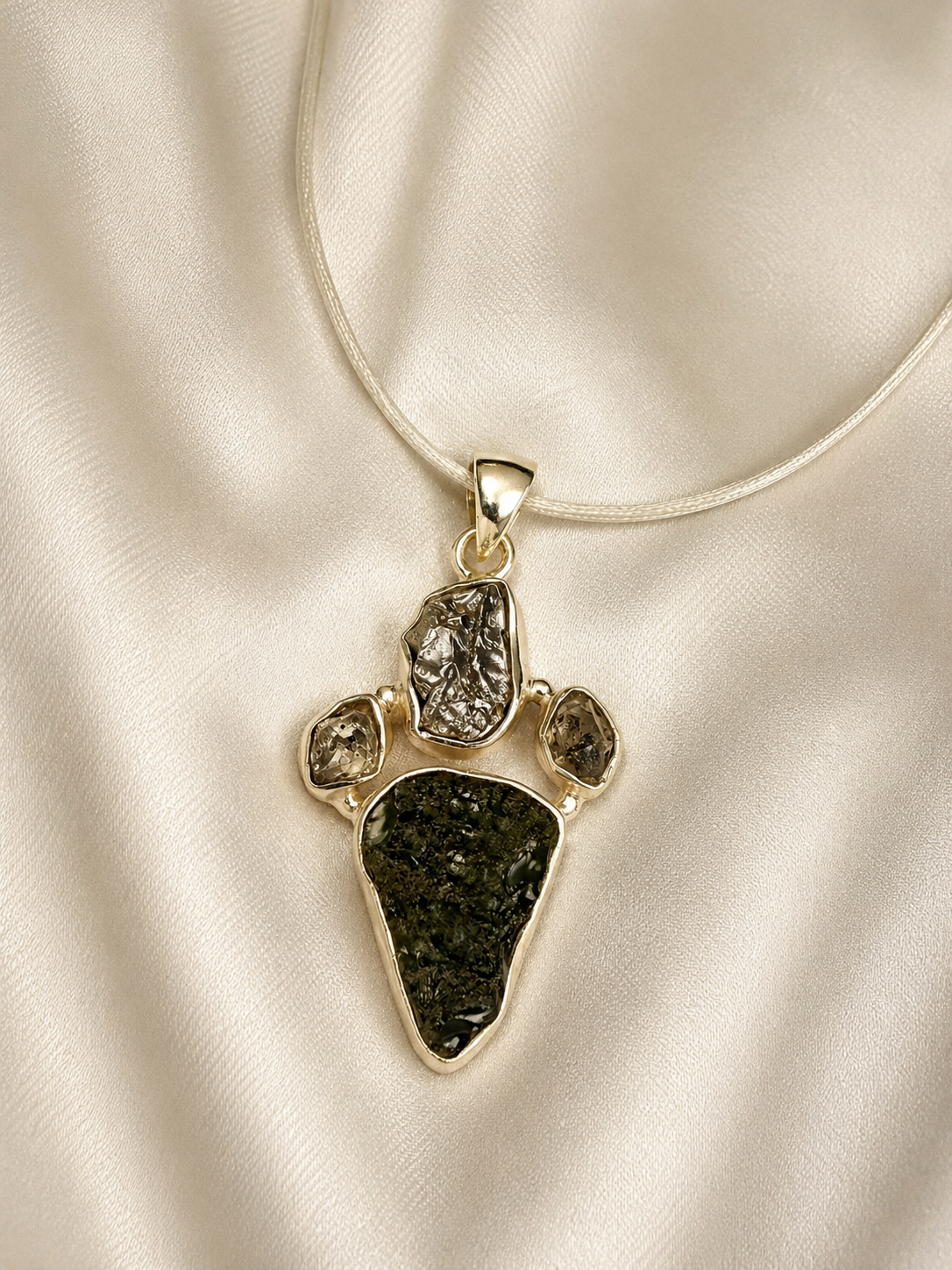 MOLDAVITE Herkimer and Meteorite Pendant