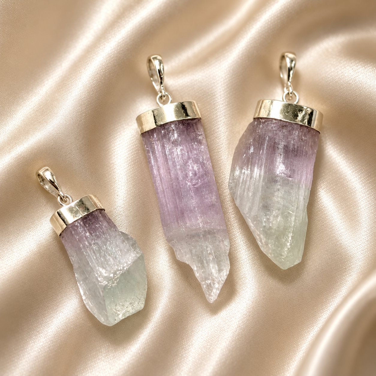 Rare Bicolor Kunzite Pendant in Sterling Silver (Blue & Pink)