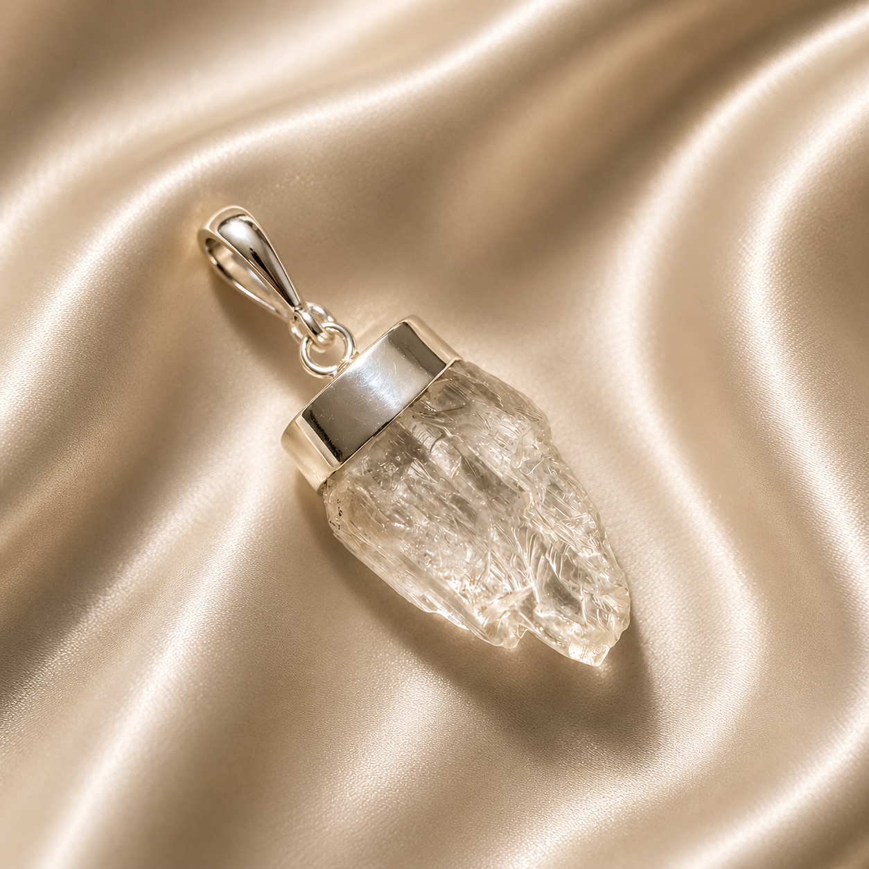Sterling Silver Golden Kunzite (Triphane) Raw Pendant