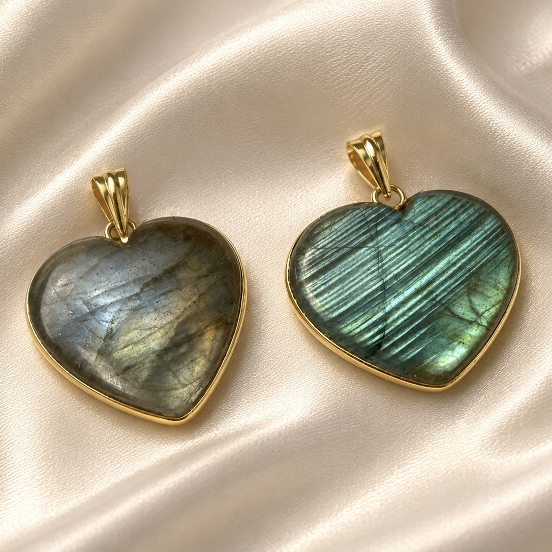 Labradorite Heart Pendant Gold
