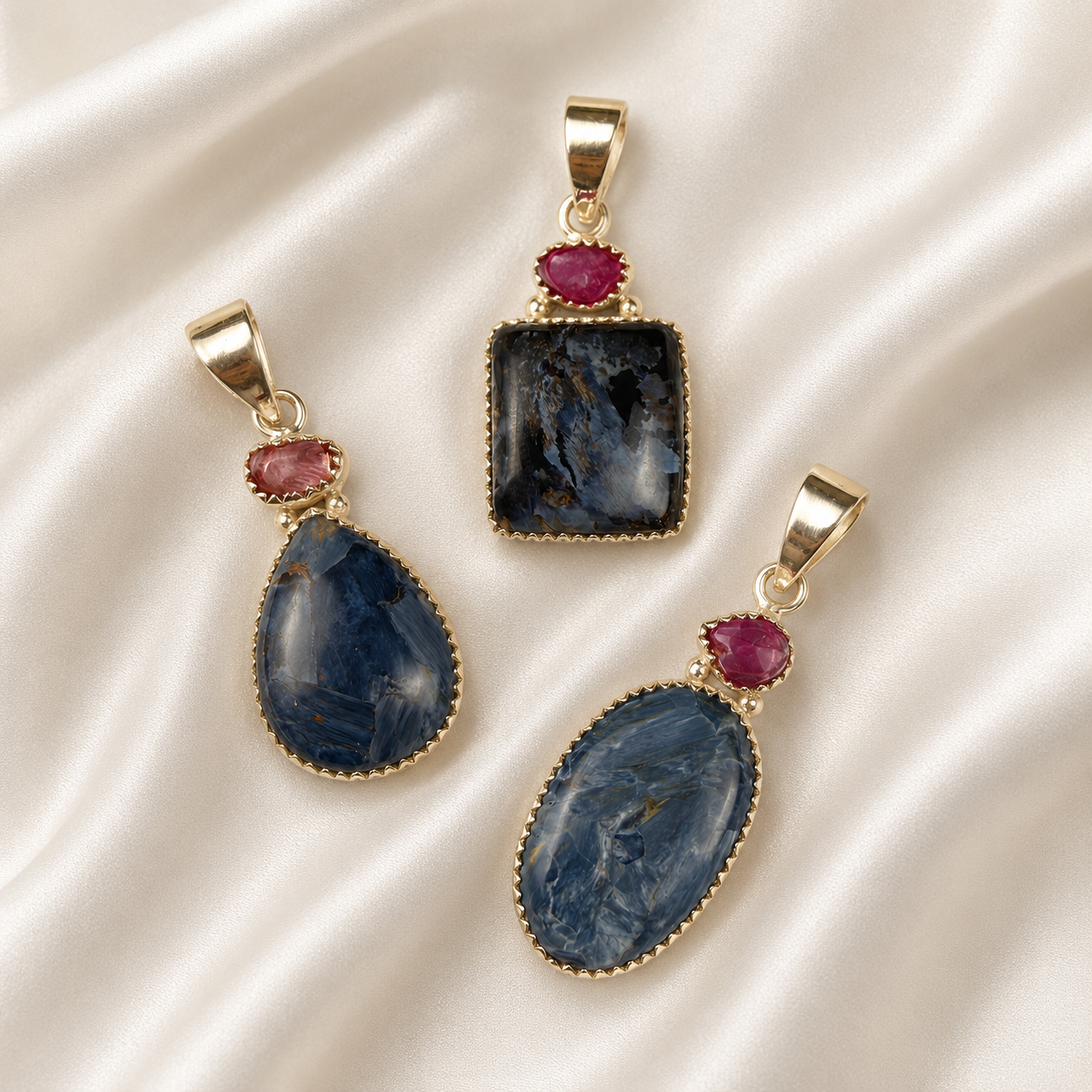 Pietersite & Pink Tourmaline Pendant