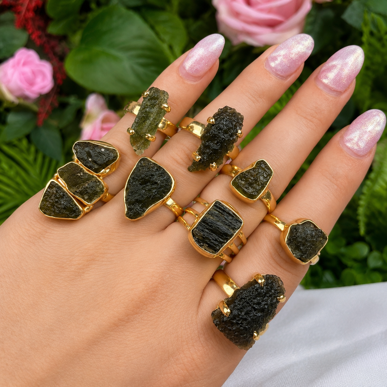 Moldavite Ring Gold