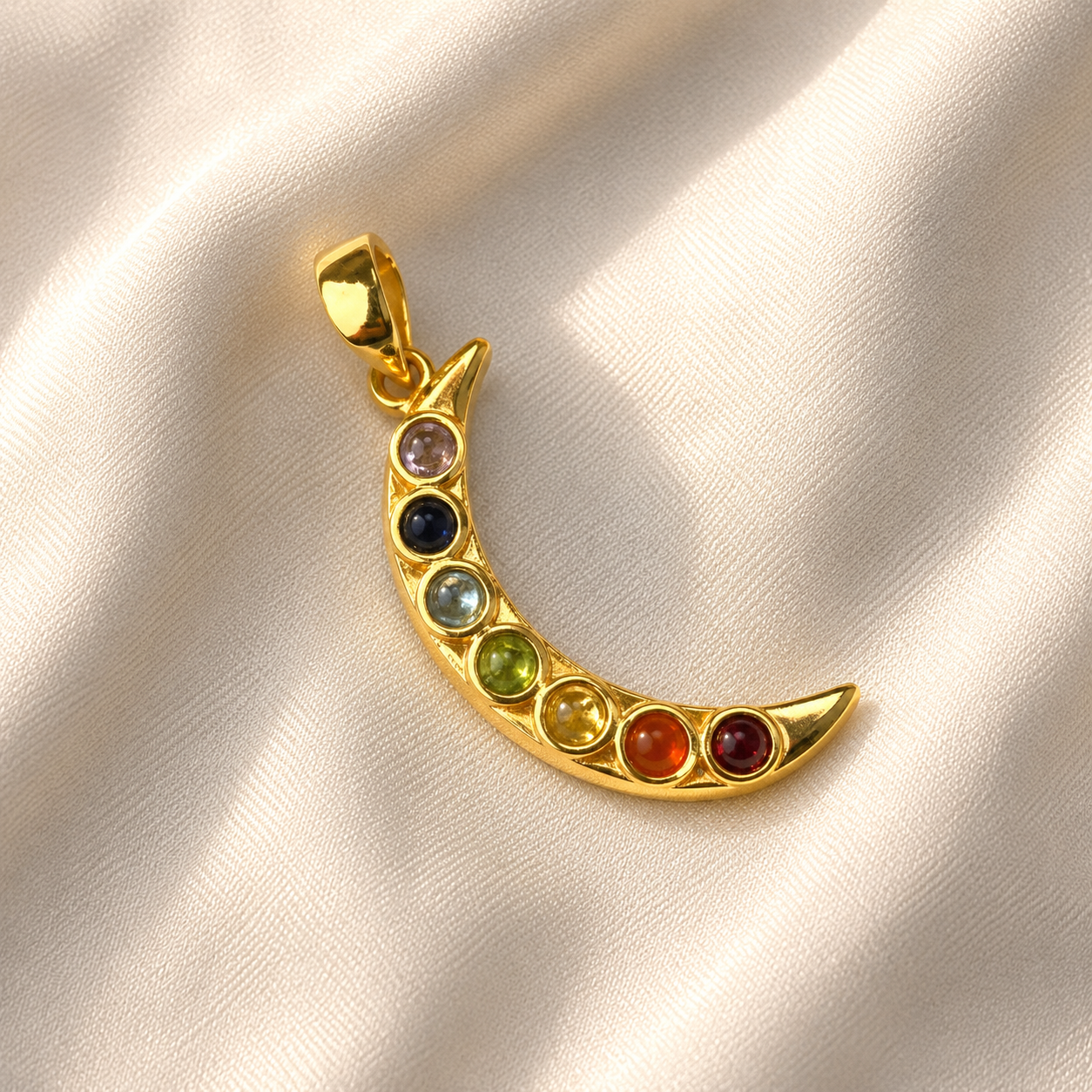 Chakra Moon Pendant Gold