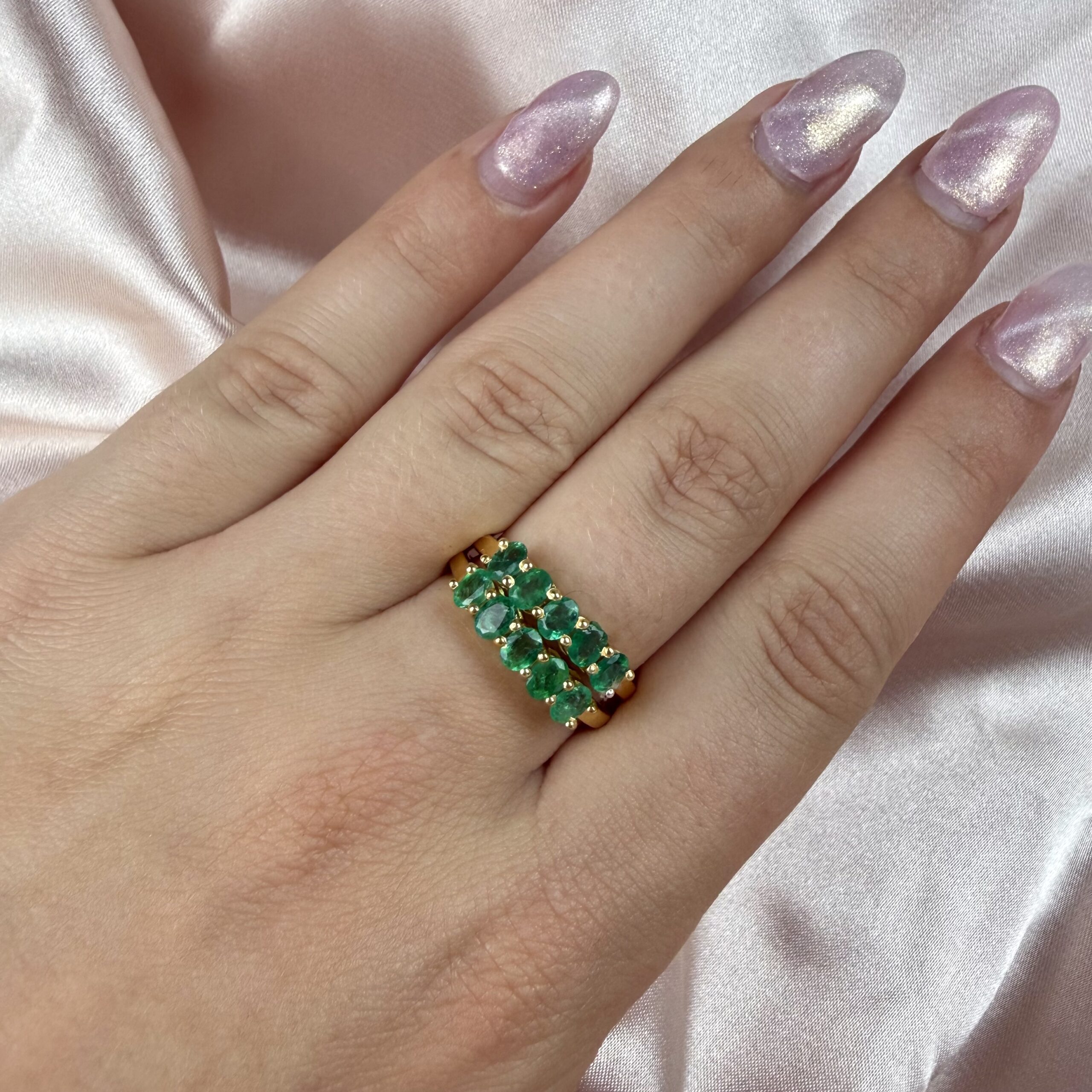 Emerald half eternity band Ring Gold - Image 3