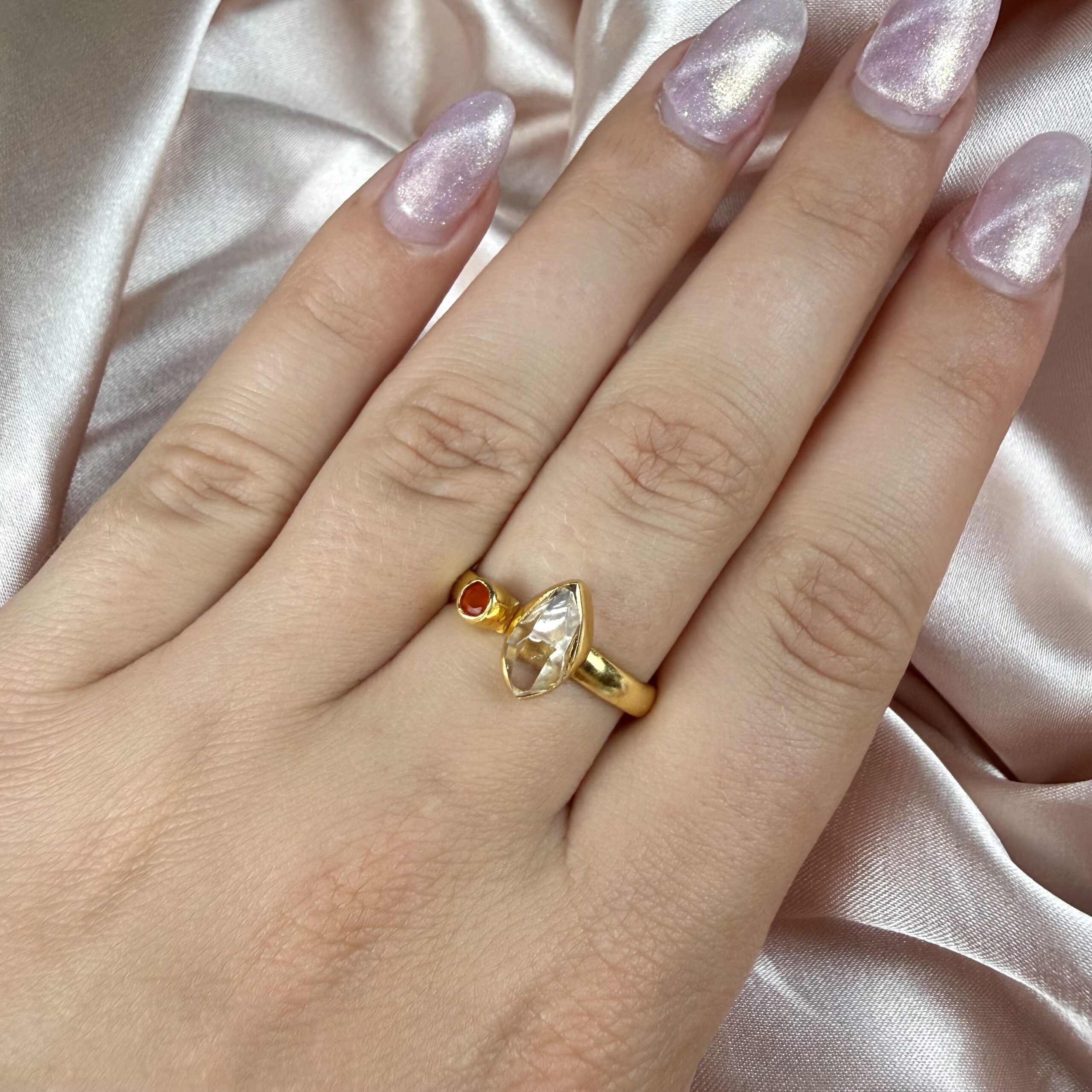 Herkimer & Carnelian Ring Gold - Image 2