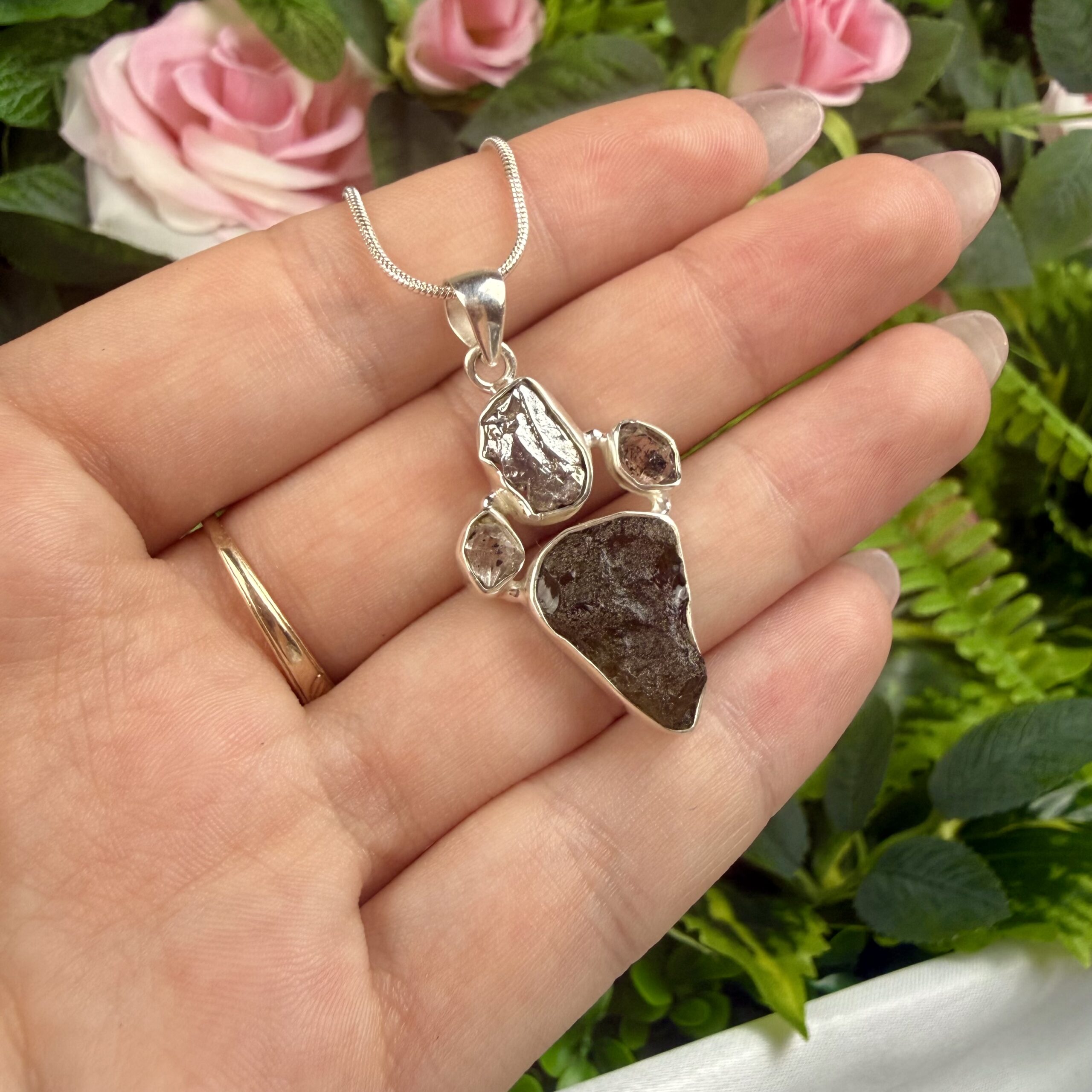 MOLDAVITE Herkimer and Meteorite Pendant - Image 2